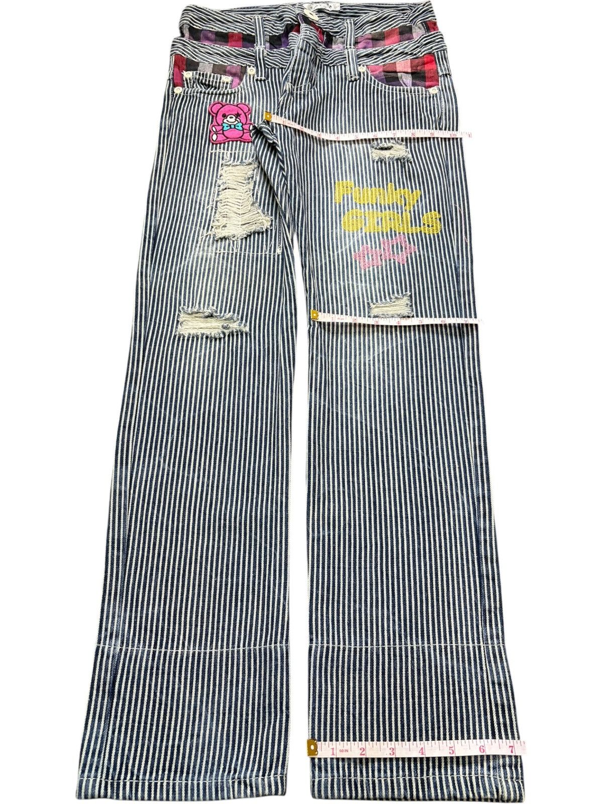 Issey Miyake Vintage Japanese Brand Double Waist Hickory Distress Jeans Size 29" - 8 Thumbnail