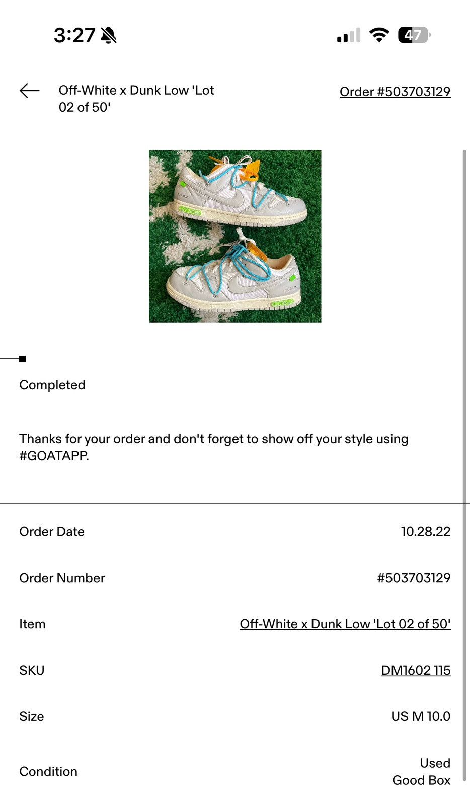 Nike × Off-White × Virgil Abloh Off-White x Nike Dunk Low Lot 02 Size US 10 / EU 43 - 9 Thumbnail