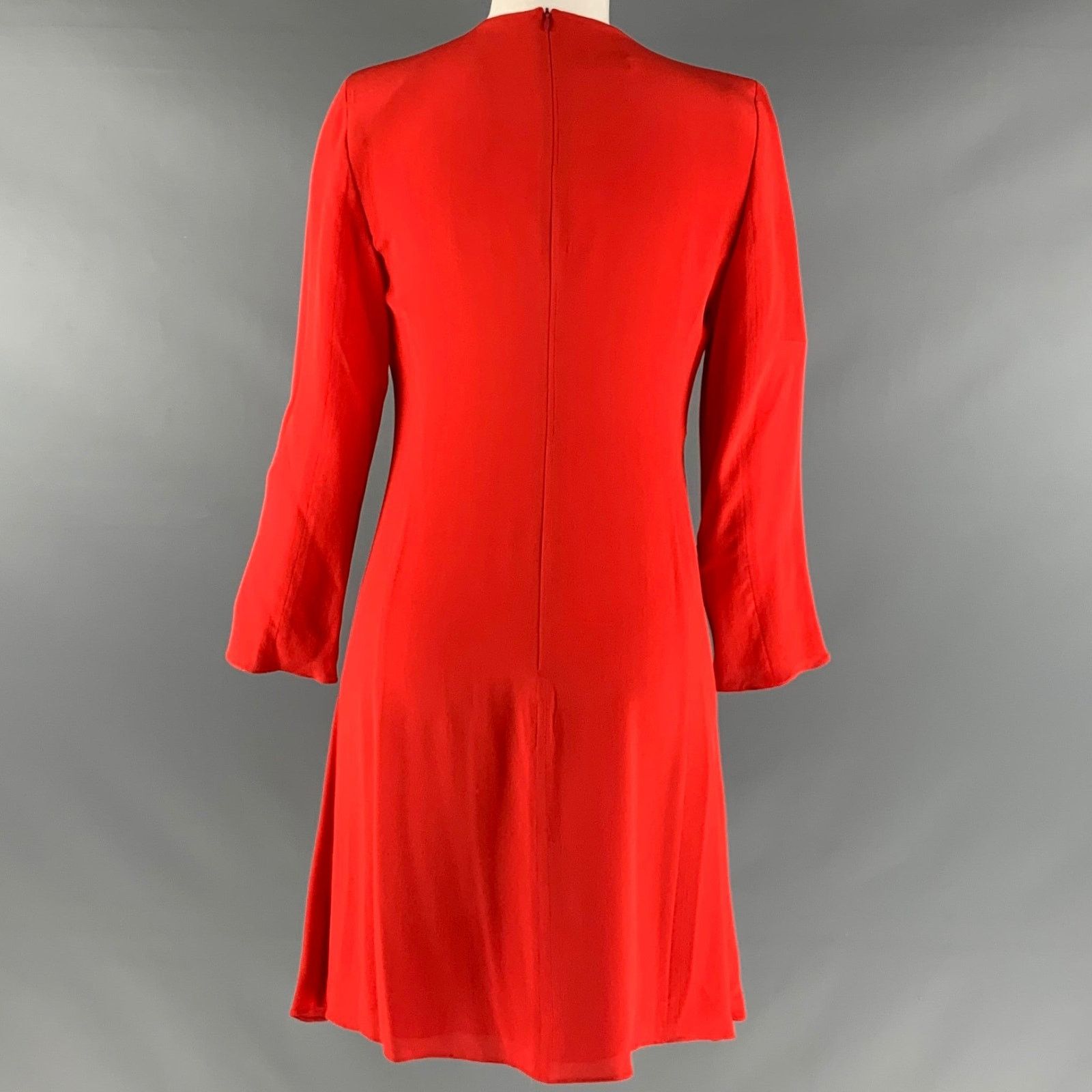 Emporio Armani EMPORIO ARMANI Size 4 Red Silk V Neck Knee Length Dress Size S / US 4 / IT 40 - 3 Thumbnail