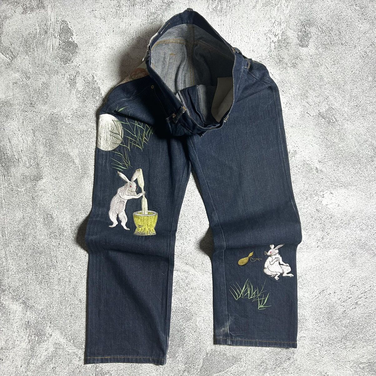 Japanese Brand Vintage Script Denim Rabbit Embroidery Size US 31 - 7 Thumbnail