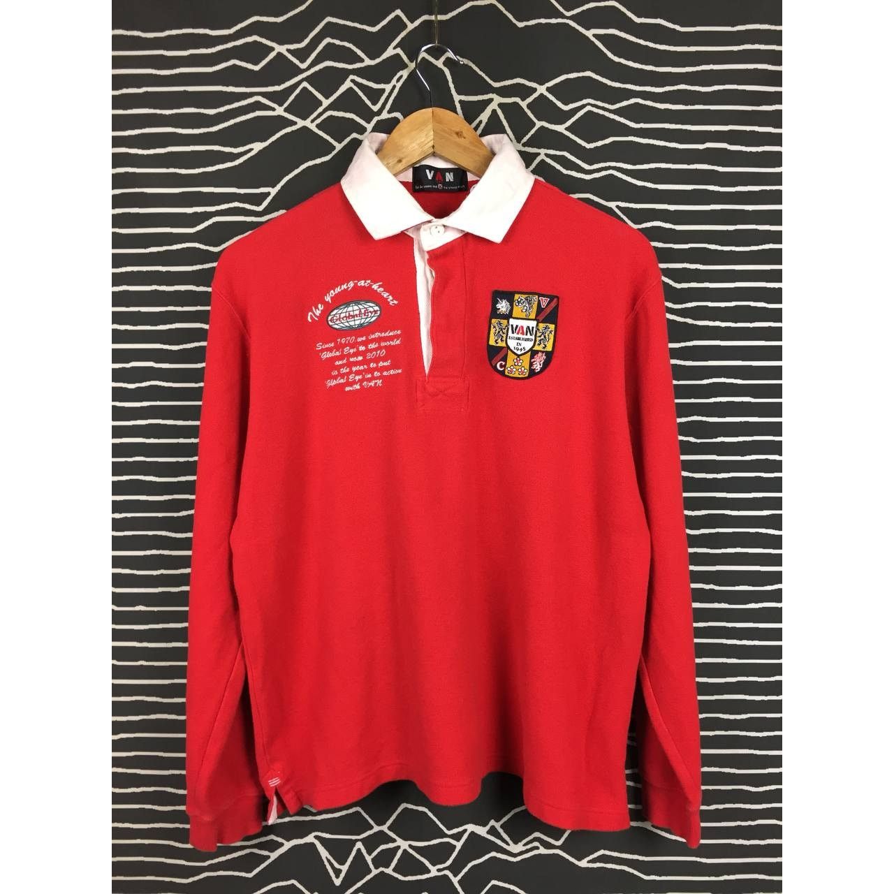Japanese Brand VAN JAC The Young At Heart Long Sleeve Rugby Polo Tee Size US L / EU 52-54 / 3 - 1 Thumbnail