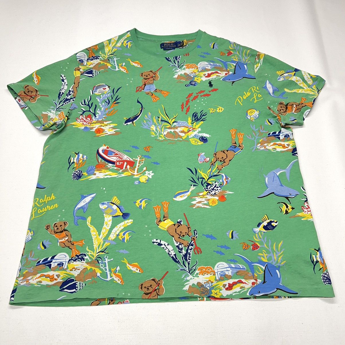Polo Ralph Lauren Polo Ralph Lauren Tee Shirt Green Underwater Bear Fish Size US XXL / EU 58 / 5 - 1 Thumbnail