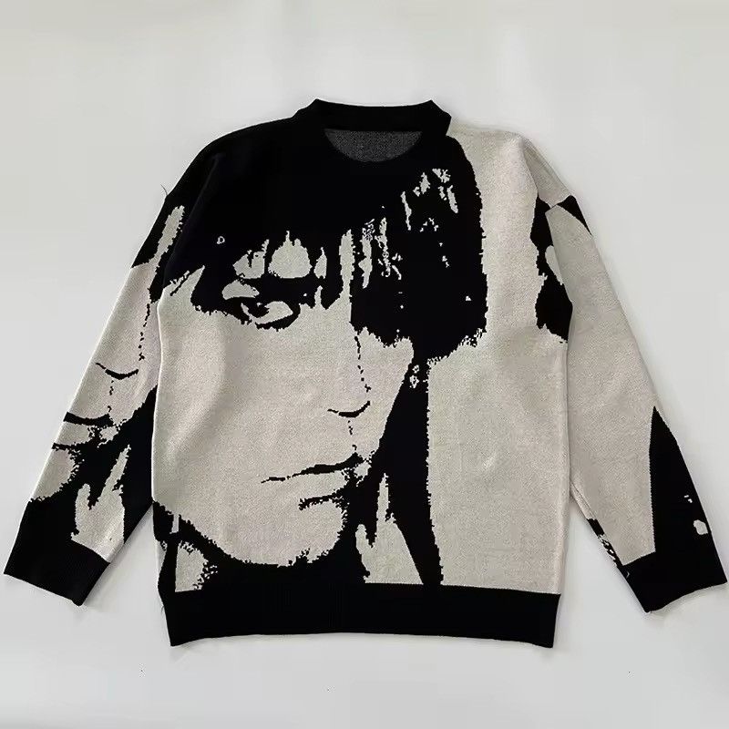 Designer × Vintage Design Knitted Streetwear Face Print Pullover Sweater Size US L / EU 52-54 / 3 - 1 Thumbnail