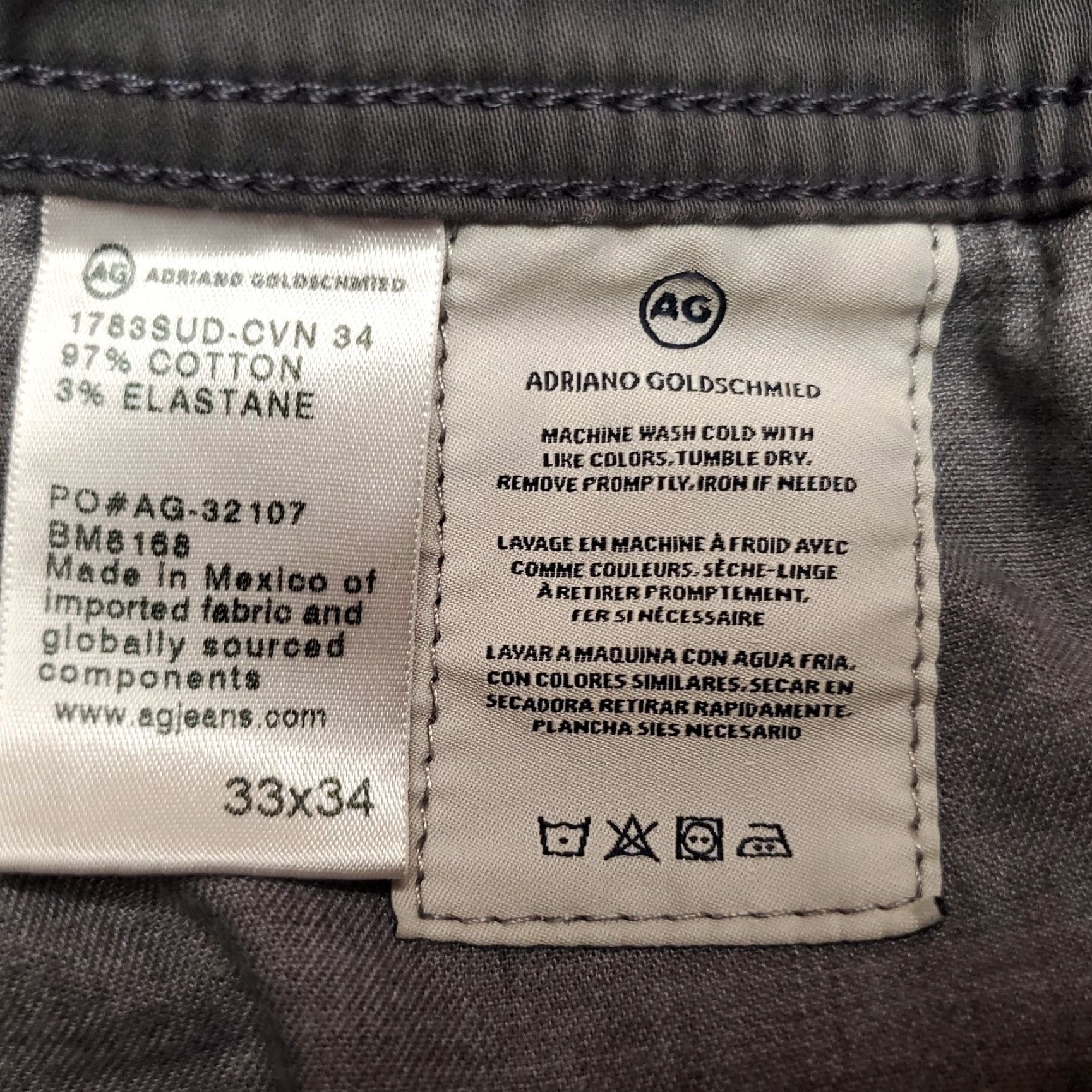 Vintage Adriano Goldschmied Pants Mens 33x34 Gray Tellis Modern Slim Fit Casual Chino Shirt Size US 33 - 5 Thumbnail