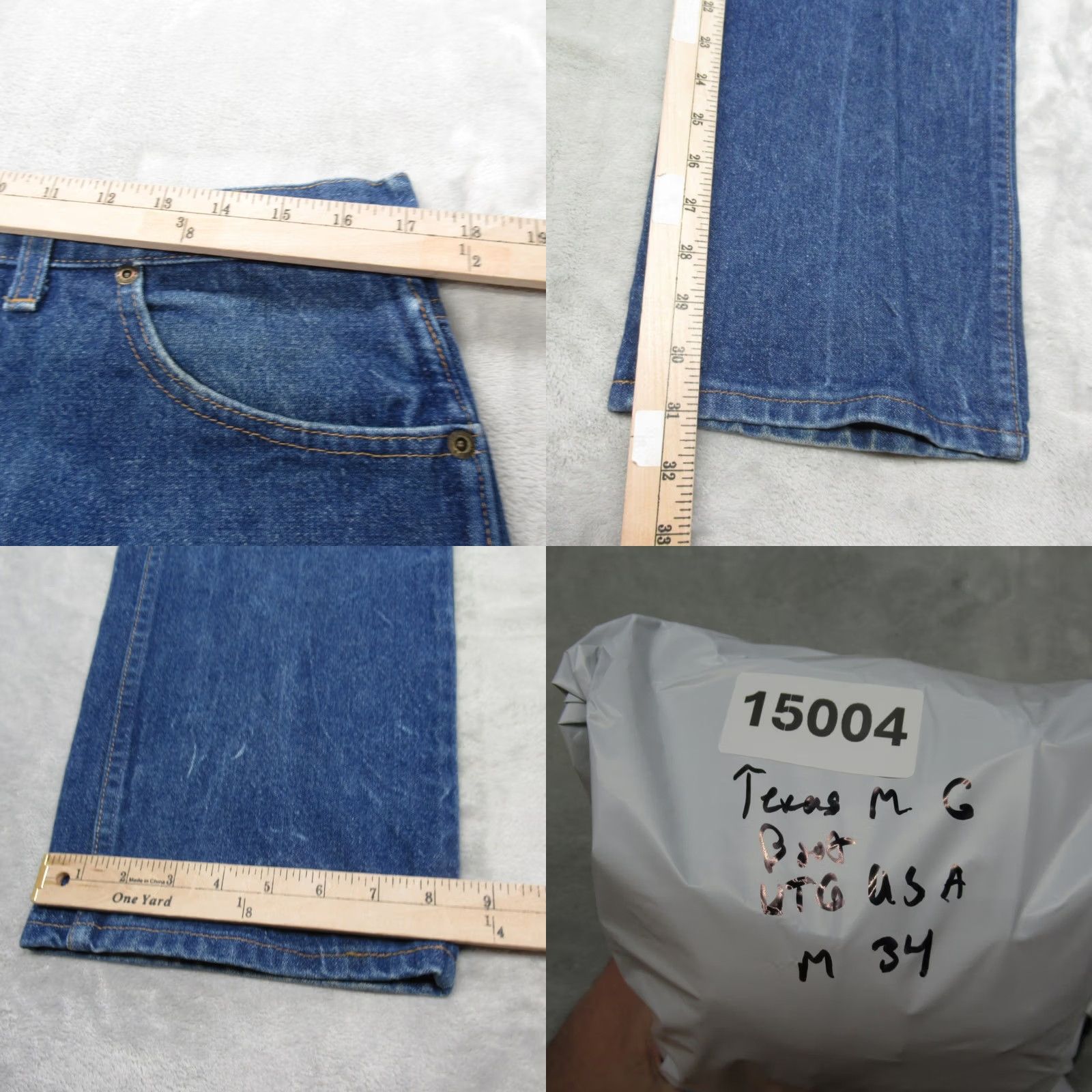 Denime VINTAGE Gen-U-Wine Texas Safety Jeans Mens 34x31 Medium Wash Denim Workwear Bootcut USA Made Size US 34 / EU 50 - 9 Thumbnail