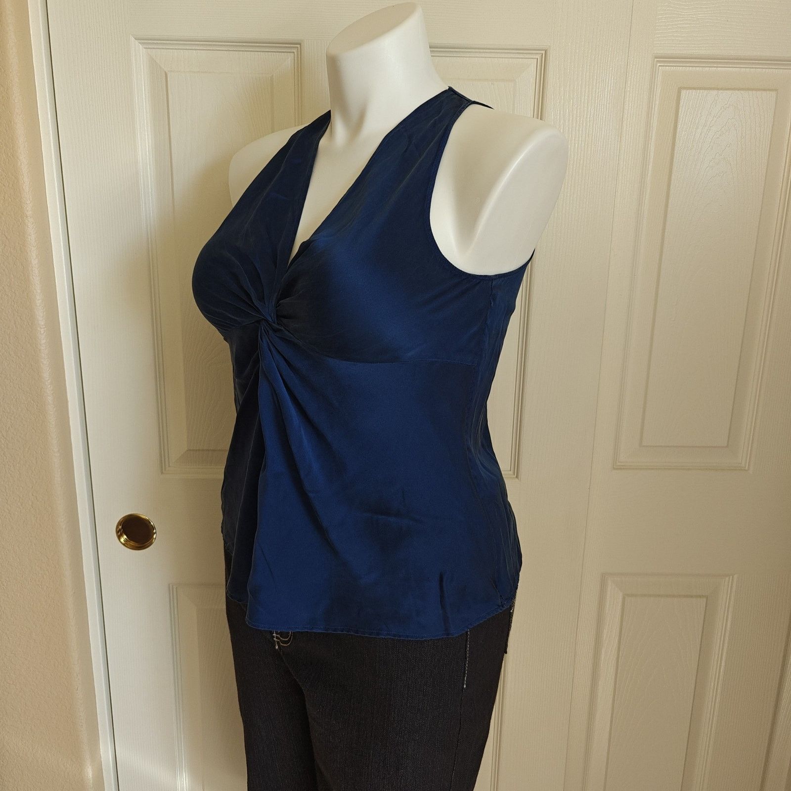 Ann Taylor 100% silk blue twist front sleeveless blouse sz 12P Size XL / US 12-14 / IT 48-50 - 3 Thumbnail
