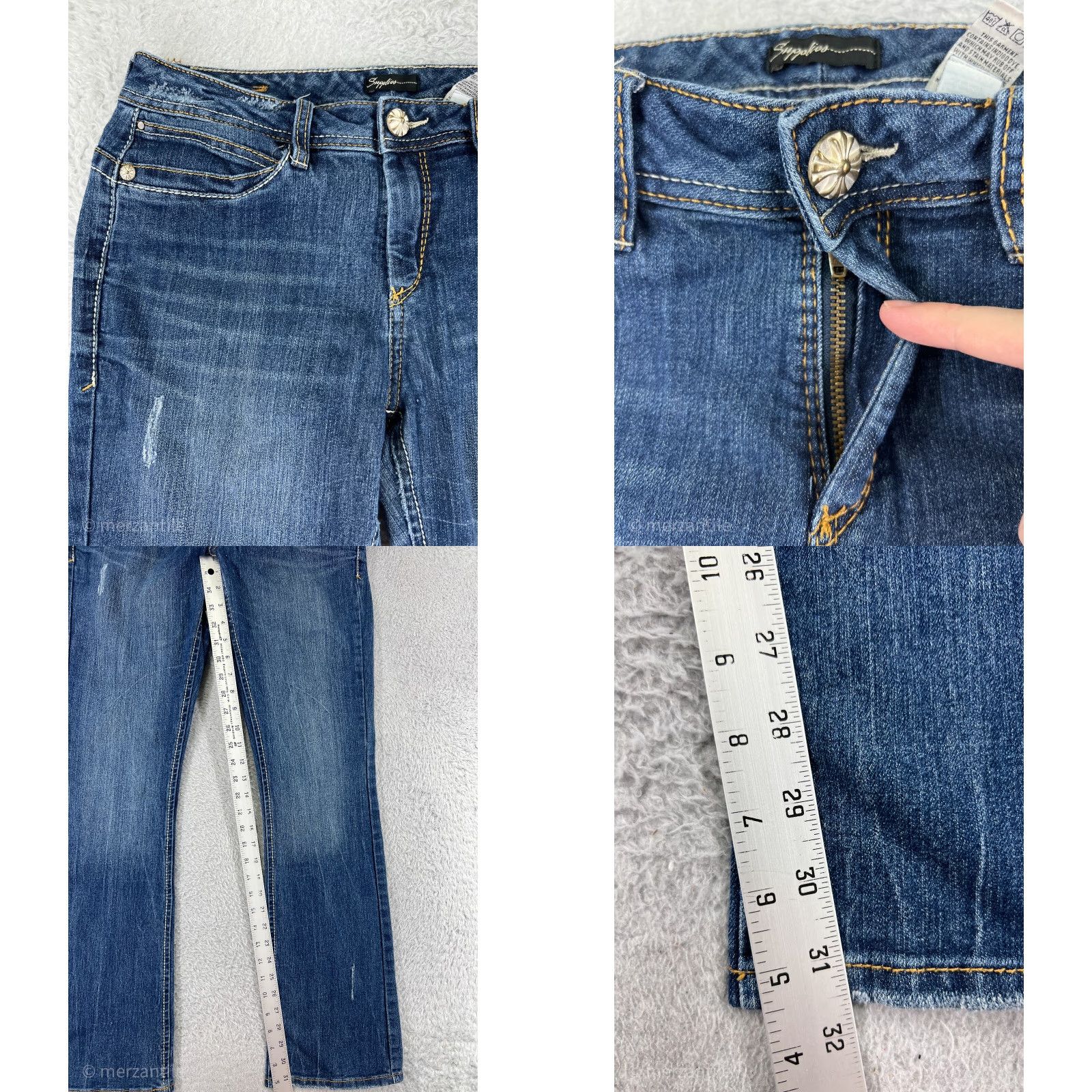 Denime SUPPLIES Women's Bootcut Jeans Size 8 Blue Distressed Embroidered Denim Stretch Regular Fit Size 30" / US 8 / IT 44 - 8 Thumbnail