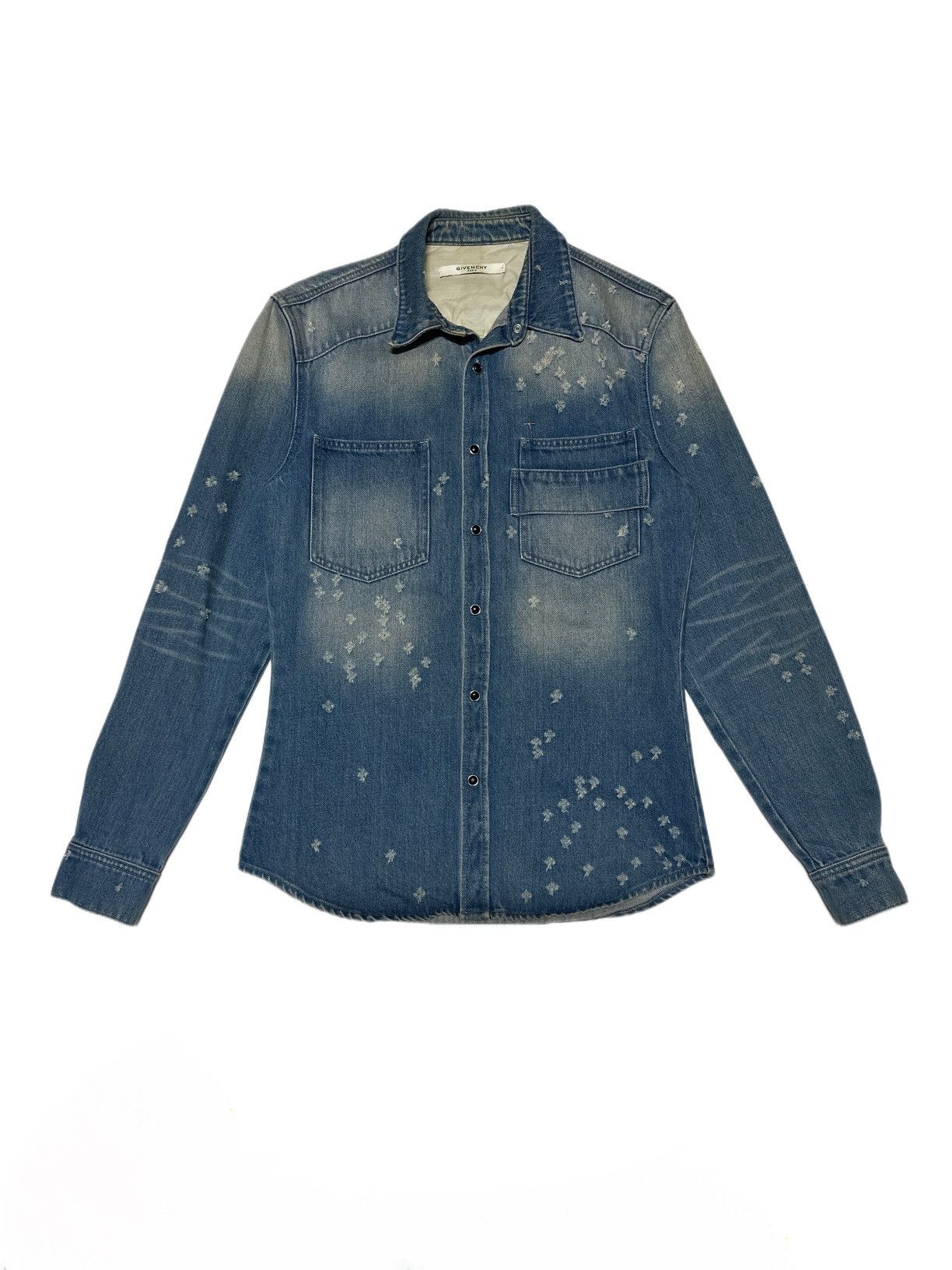 Image of Givenchy Destroyed Denim Jacket, Men's (Size Small)