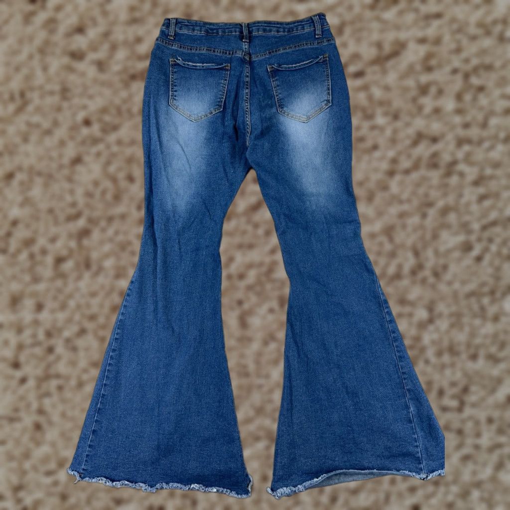 Vintage Pants Jeans Womens 27 Blue Denim Flared Mid Rise Cotton Blend Distressed 5-Pocket Style Size 27" / US 4 / IT 40 - 1 Thumbnail