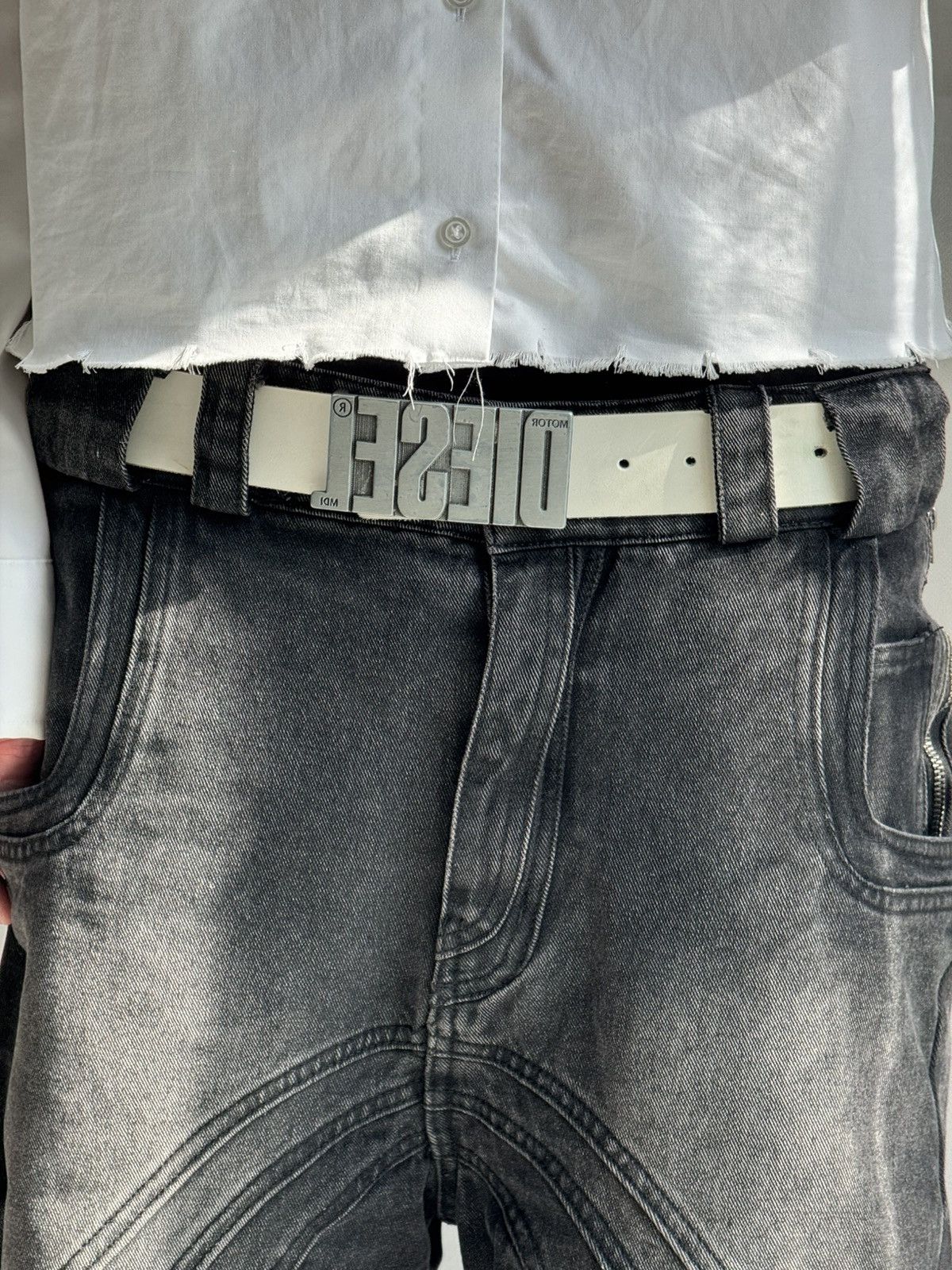 Diesel Archive Diesel Industry Metal Logo Belt White Leather Y2K Size ONE SIZE - 3 Thumbnail