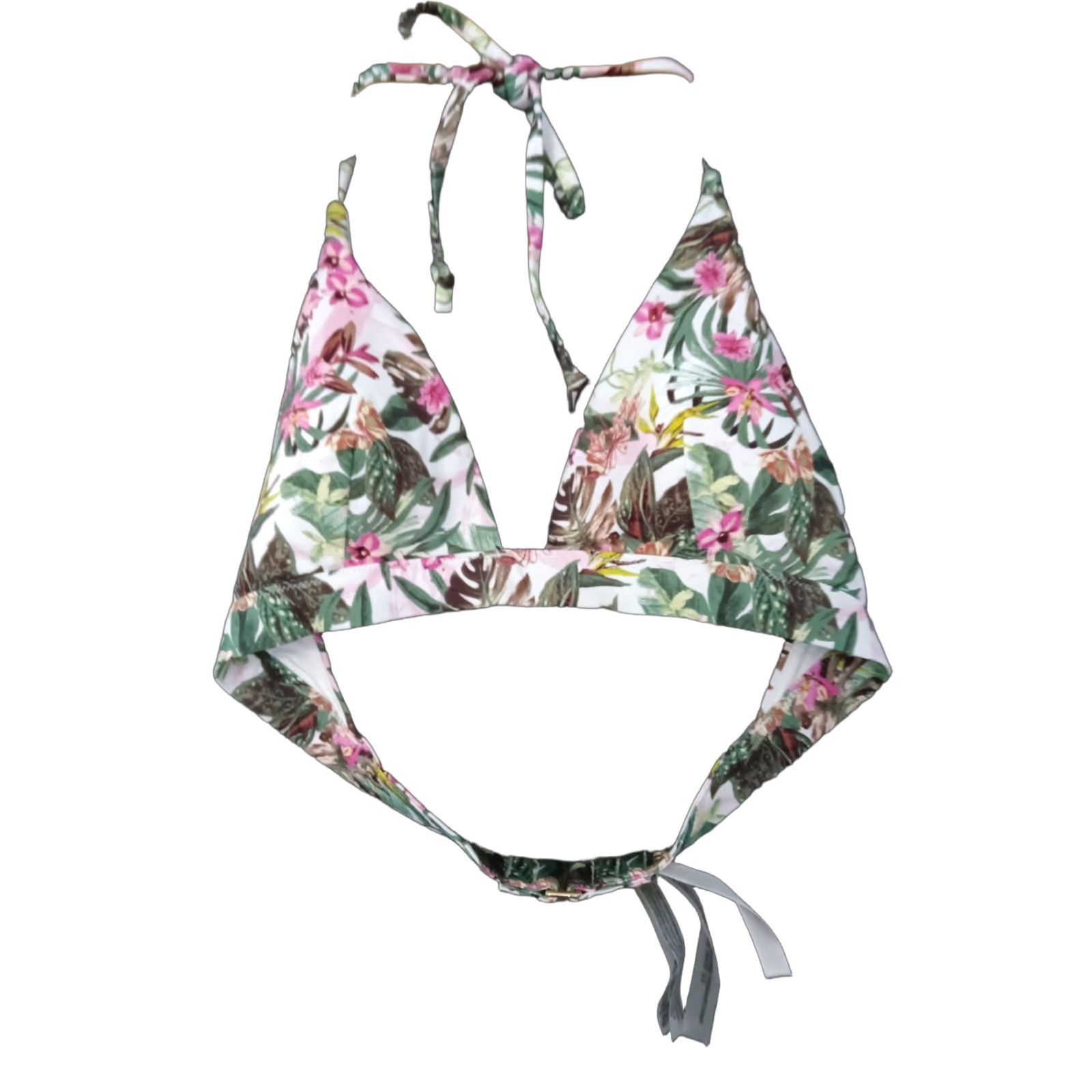 Victoria's Secret Victoria's Secret Bikini Top Woman M White Floral Triangle Plunge Padded Swim Halter Strap Quick Dry Size M / US 6-8 / IT 42-44 - 1 Thumbnail