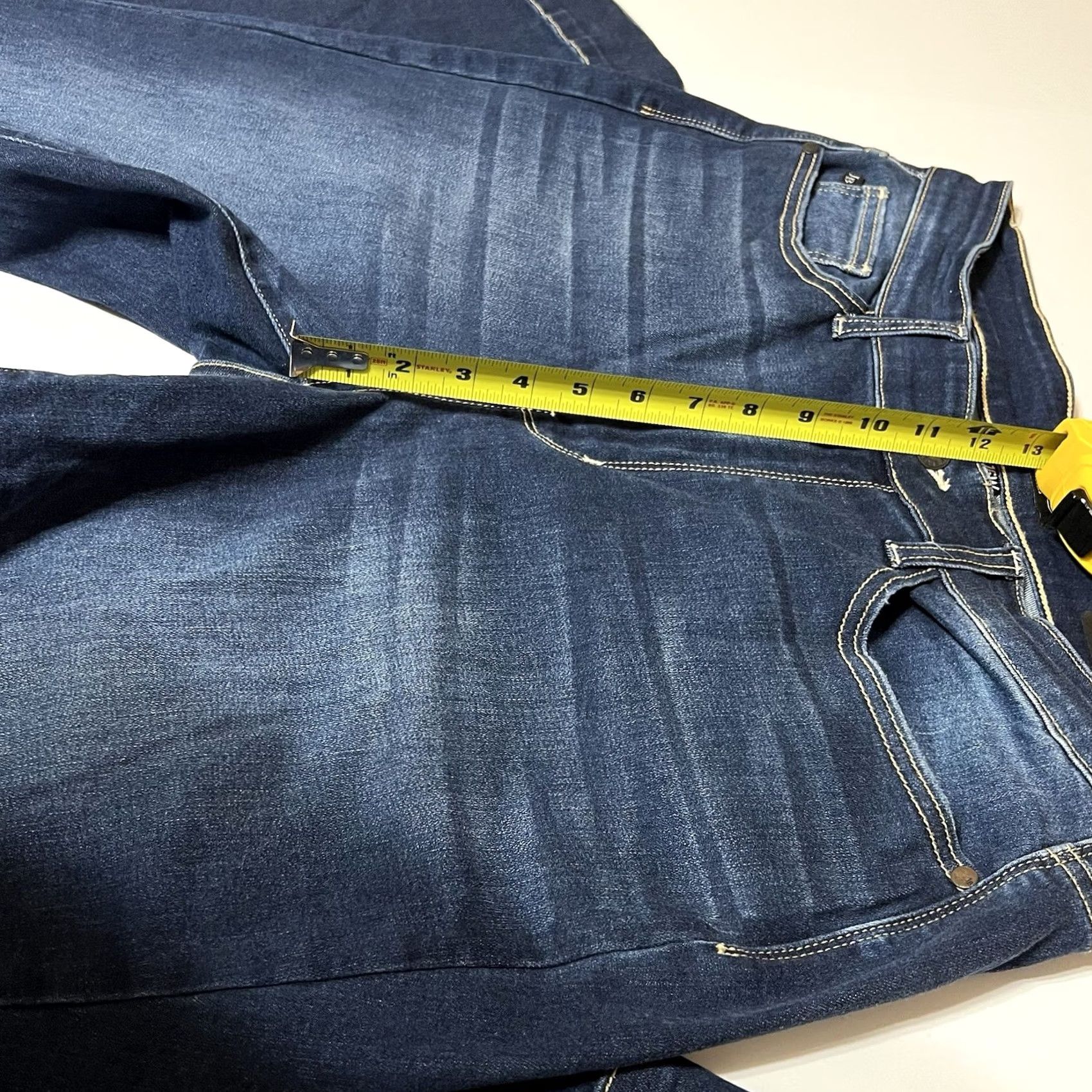 Vintage Judy Blue Flare Jeans Womens 16W High Rise Stretch Blue Denim 5-Pocket Zip Raw Hem Bohemian City Fashion Size 24" / US 00 / IT 34 - 4 Thumbnail