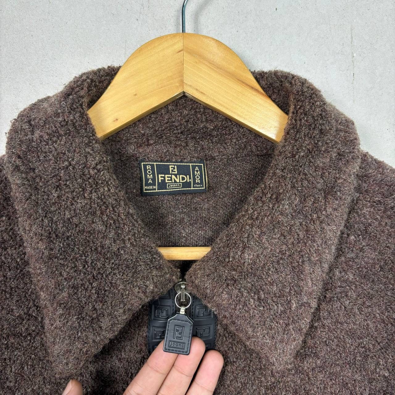 Fendi Vtg 90s FENDI Jeans Teddy Fleece Jacket Brown Wool Size 42 Size US L / EU 52-54 / 3 - 6 Thumbnail