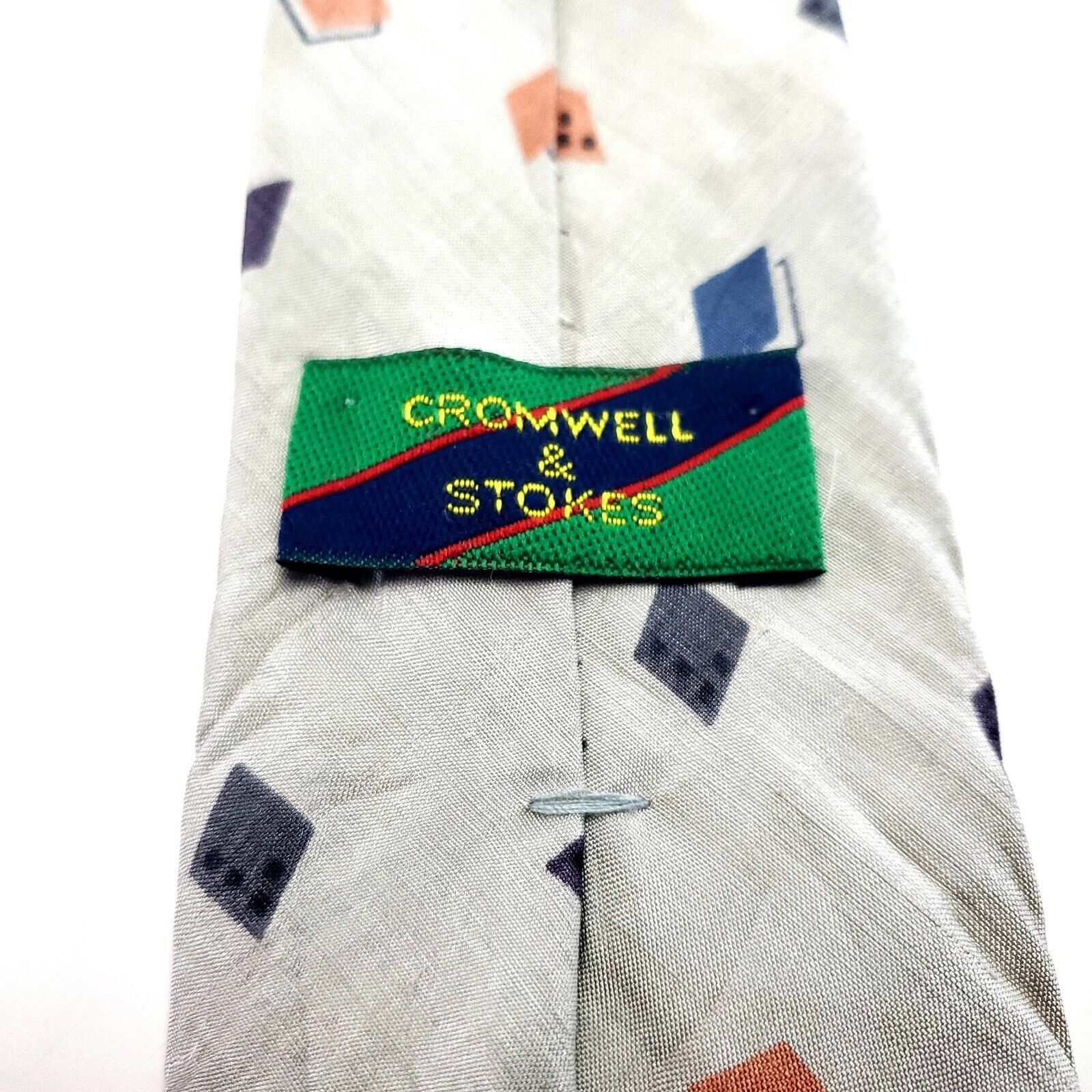 Vintage Cromwell & Stokes Gray Silk Tie Woven Skinny Geometric Size ONE SIZE - 4 Thumbnail