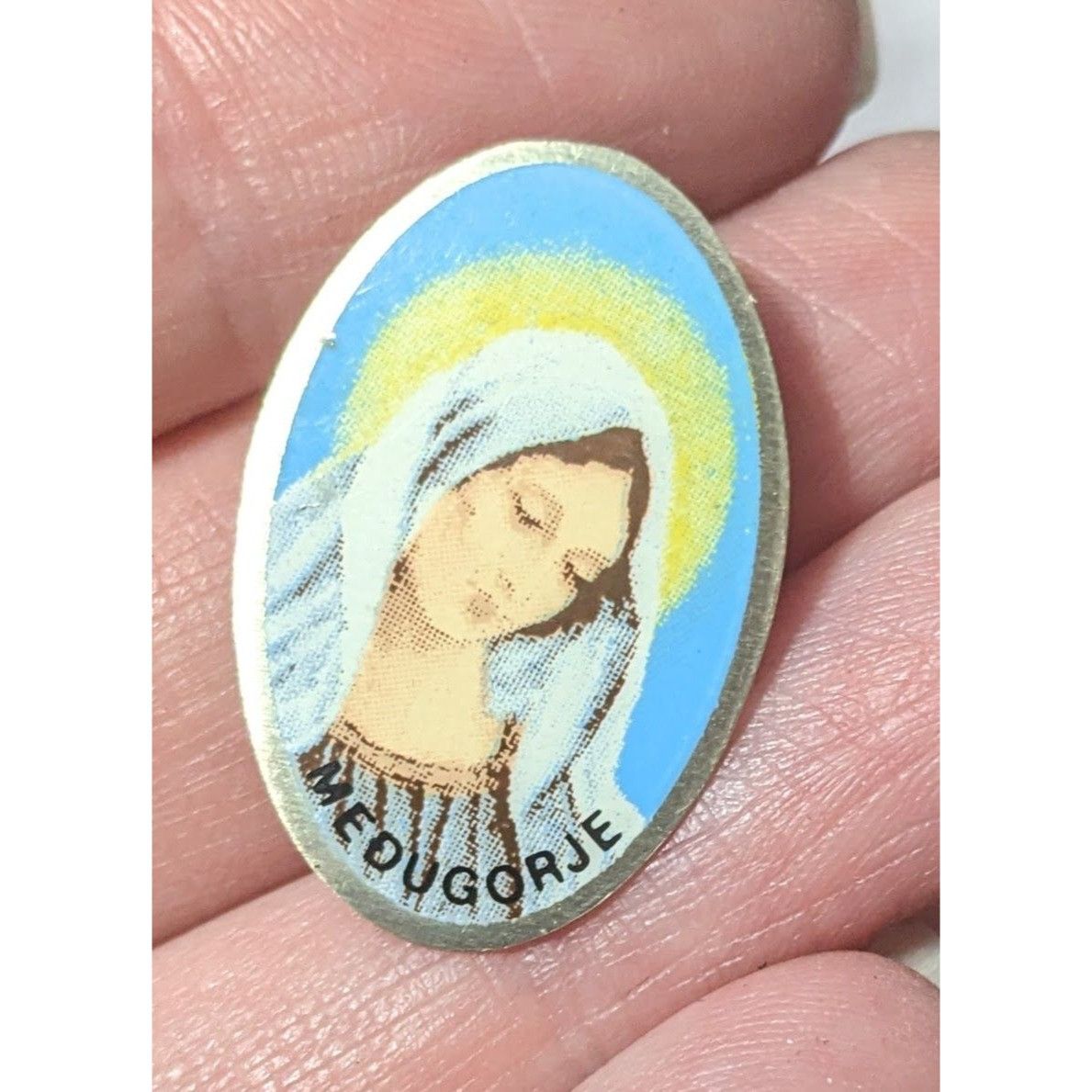 Other Vintage 80s Religious Medugorje Silver Tone Pin With Printed Size ONE SIZE - 3 Thumbnail