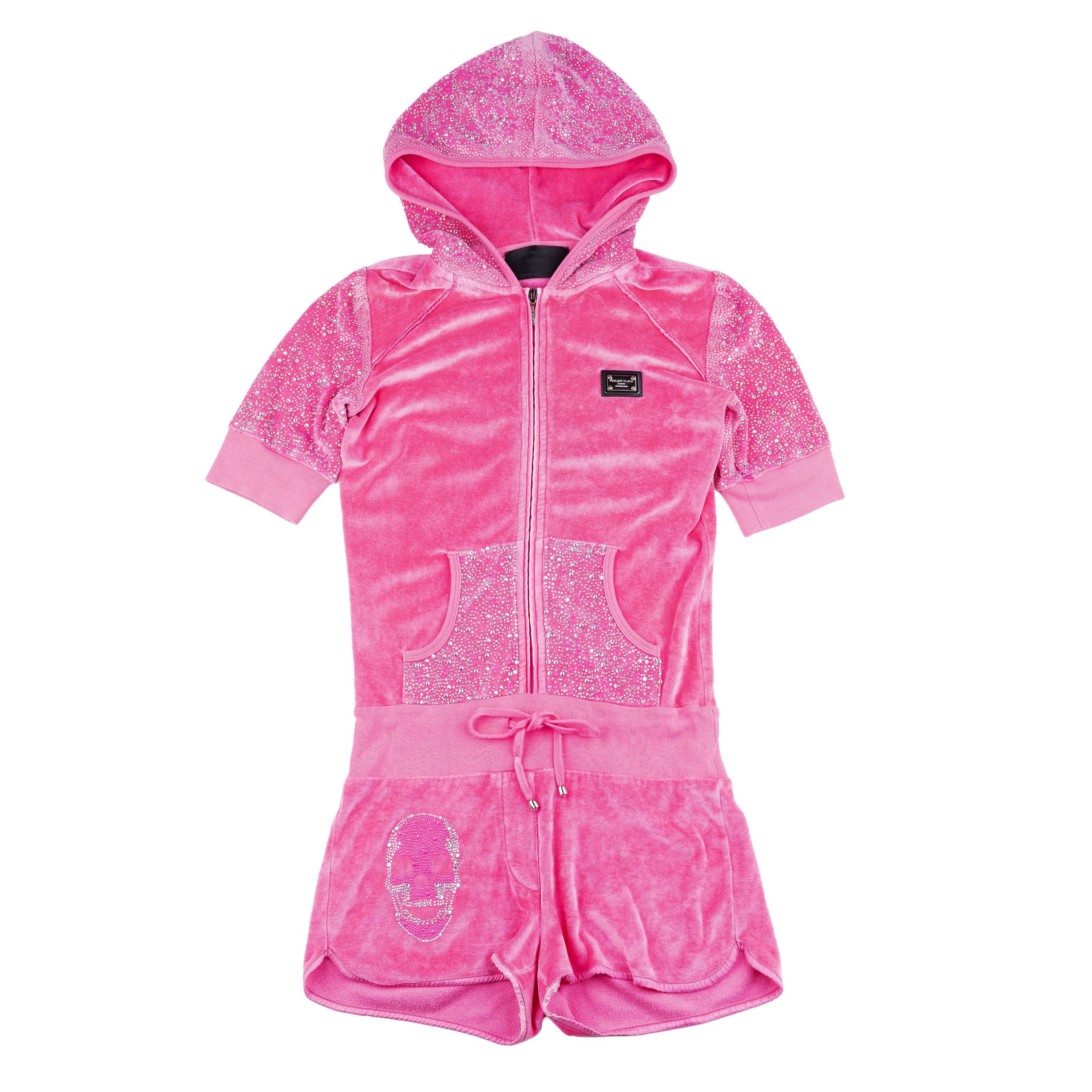 Philipp Plein Philipp Plein Pink Crystal Detail Velvet Short Jumpsuit Size 27" / US 4 / IT 40 - 2 Thumbnail