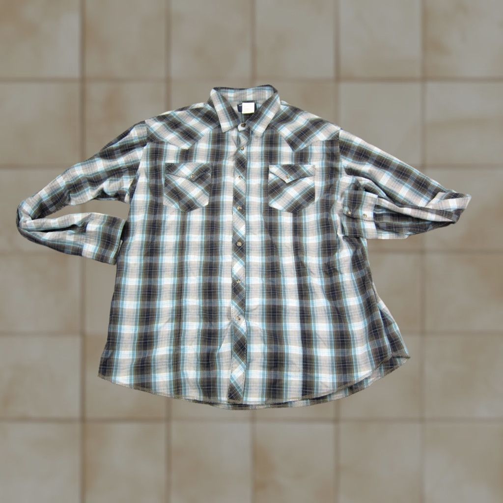 Wrangler Wrangler Shirt 2XL Blue Brown Plaid Western Cowboy Snap Mens Casual Button-Up Long Sleeve X2XL Western 90s? Size US XXL / EU 58 / 5 - 1 Thumbnail