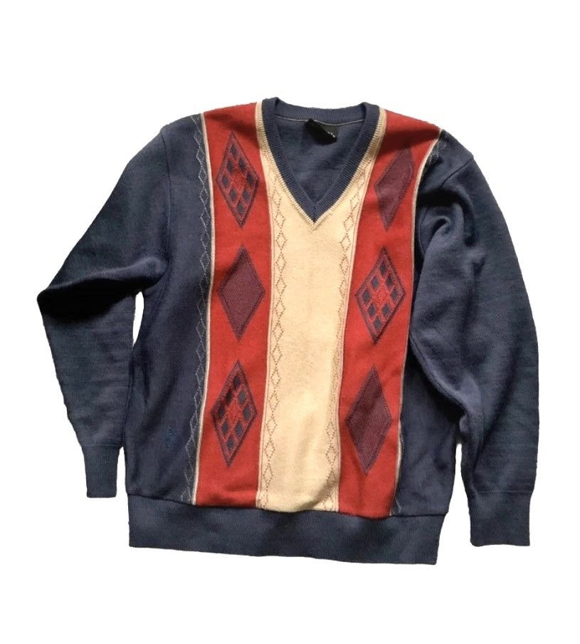 Gabicci Wool Vintage 90s Gabicci blue and burgundy sweater knitwear Size US M / EU 48-50 / 2 - 1 Thumbnail
