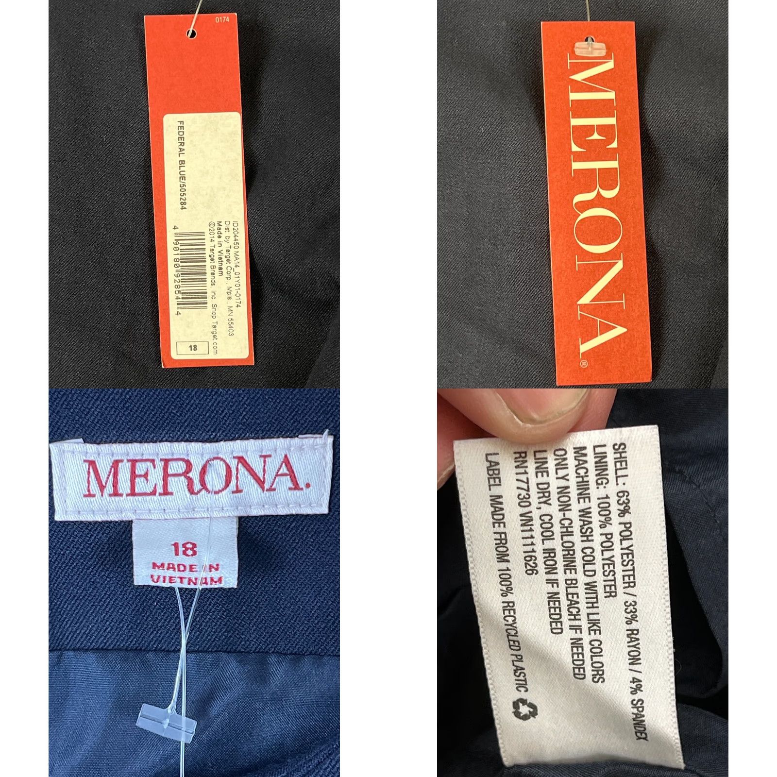 Merona Merona Dress Womens 18 Navy Blue Sleeveless Crew Neck Knee Length Sheath Office Size XXL / US 16-18 / IT 52-54 - 8 Thumbnail