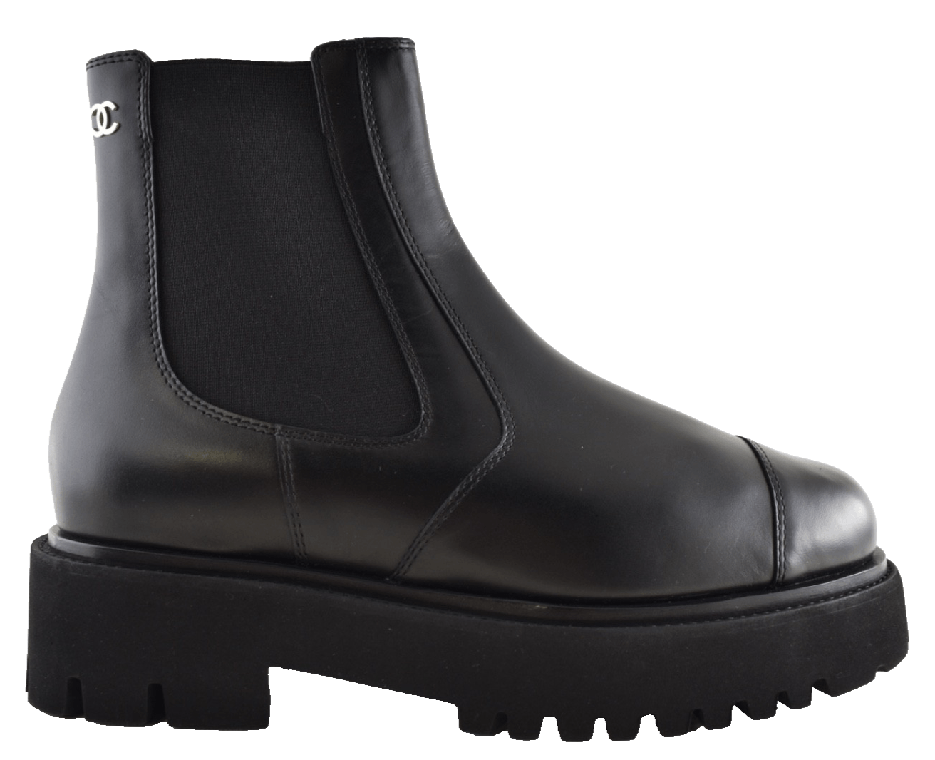 Chanel Chanel 24B Black Leather CC Chelsea Ankle Platform Boot 41 Size US 11 / IT 41 - 1 Thumbnail