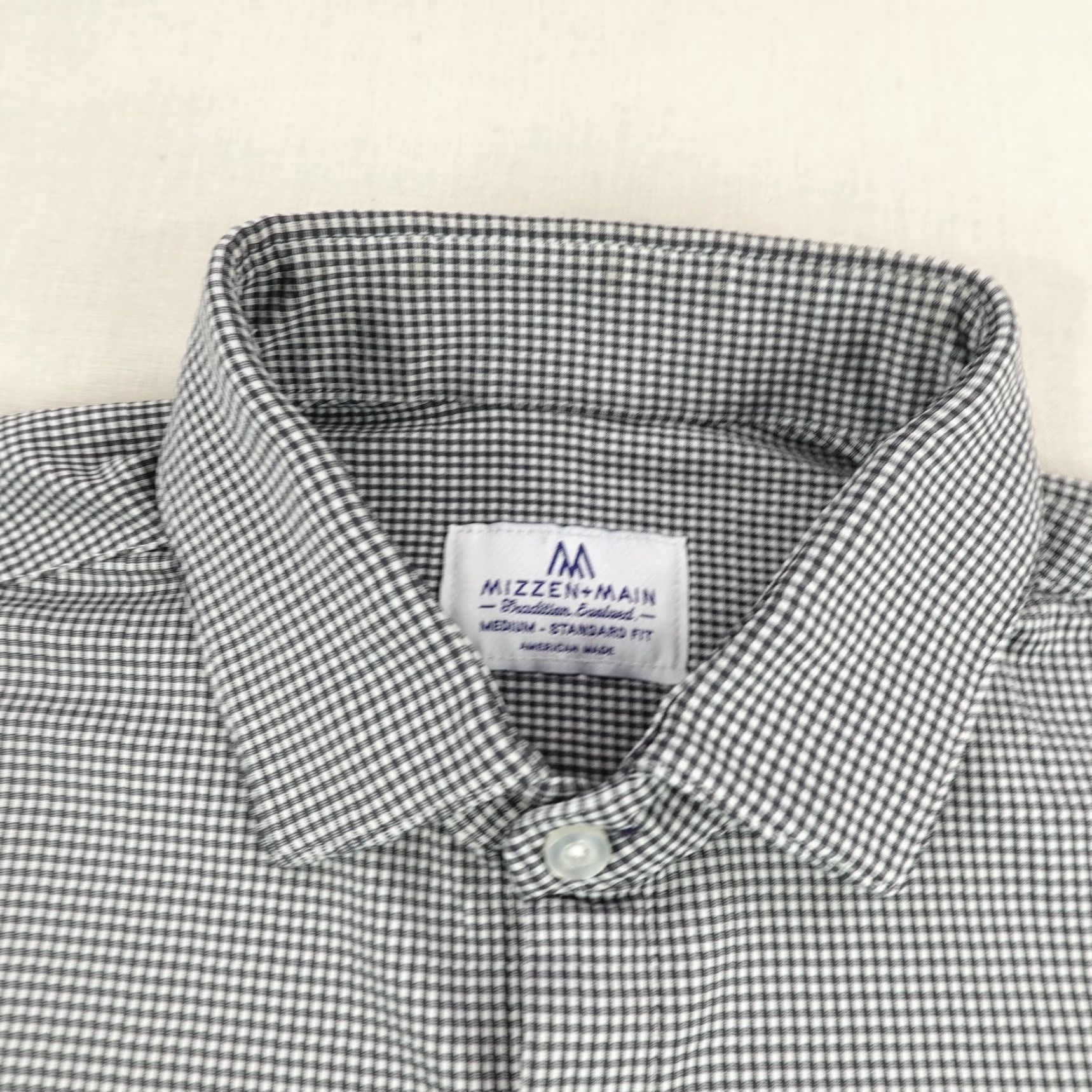 Mizzen+Main Mizzen+Main Shirt Mens Medium Black White Gingham Check Button-Up Long Sleeve Collared Knit Breathable Lightweight Performance Regular Fit Size US M / EU 48-50 / 2 - 2 Thumbnail