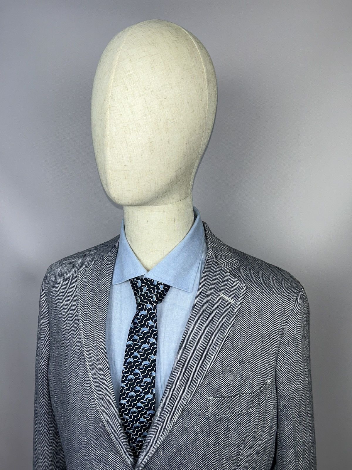 Designer × Gant GANT 100% Linen Herringbone Blazer Blue White Size EU52 Size 42R - 3 Thumbnail