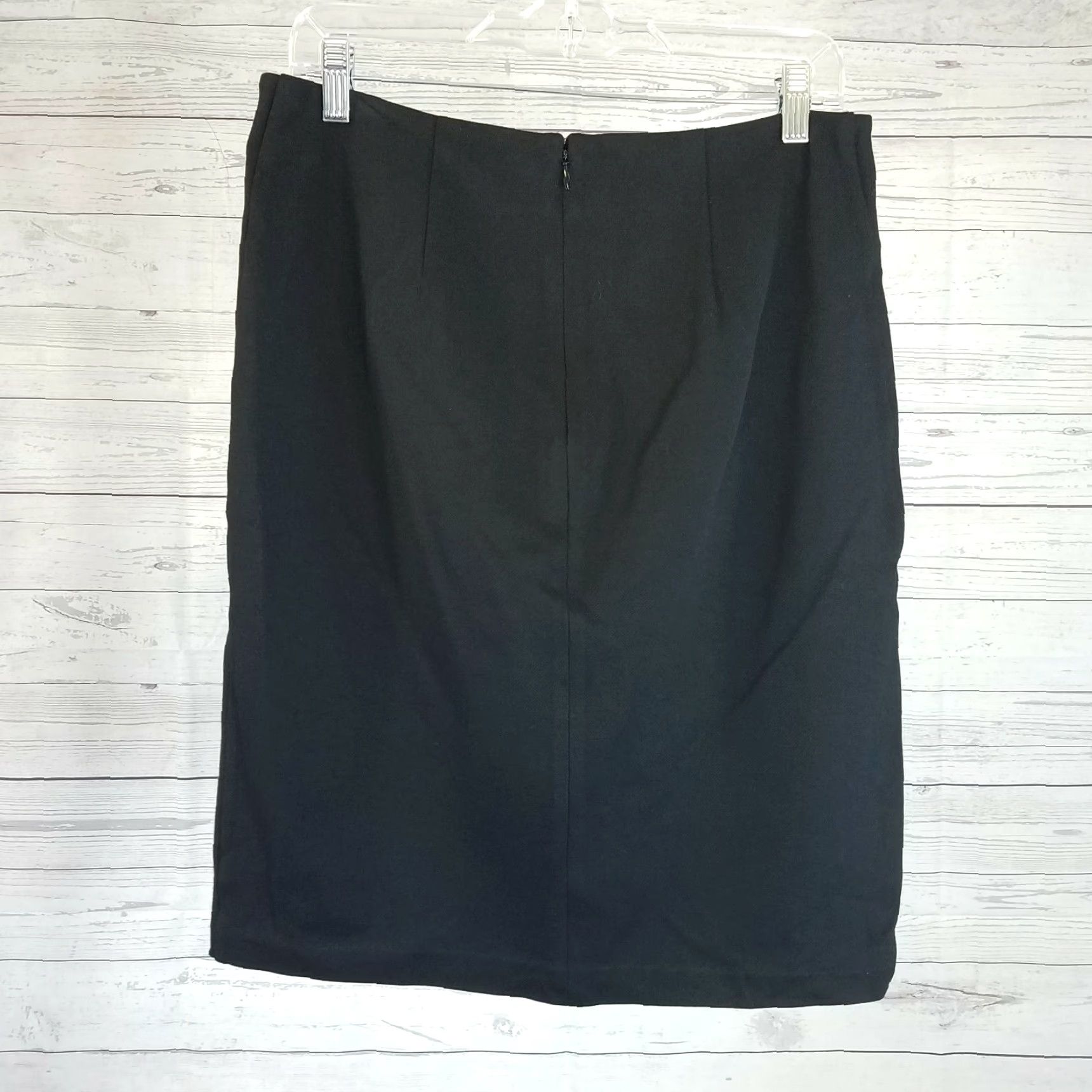 Vintage CAbi 3099 Womens Overlay Pencil Skirt Sz 10 Solid Black Rayon Blend Size 32" / US 10 / IT 46 - 2 Thumbnail