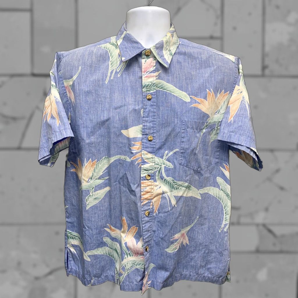 ALOHAS VINTAGE Cooke Street Mens Button-Up Hawaiian Shirt Blue Flower Print Aloha Cotton Size M US MADE Size US M / EU 48-50 / 2 - 1 Thumbnail