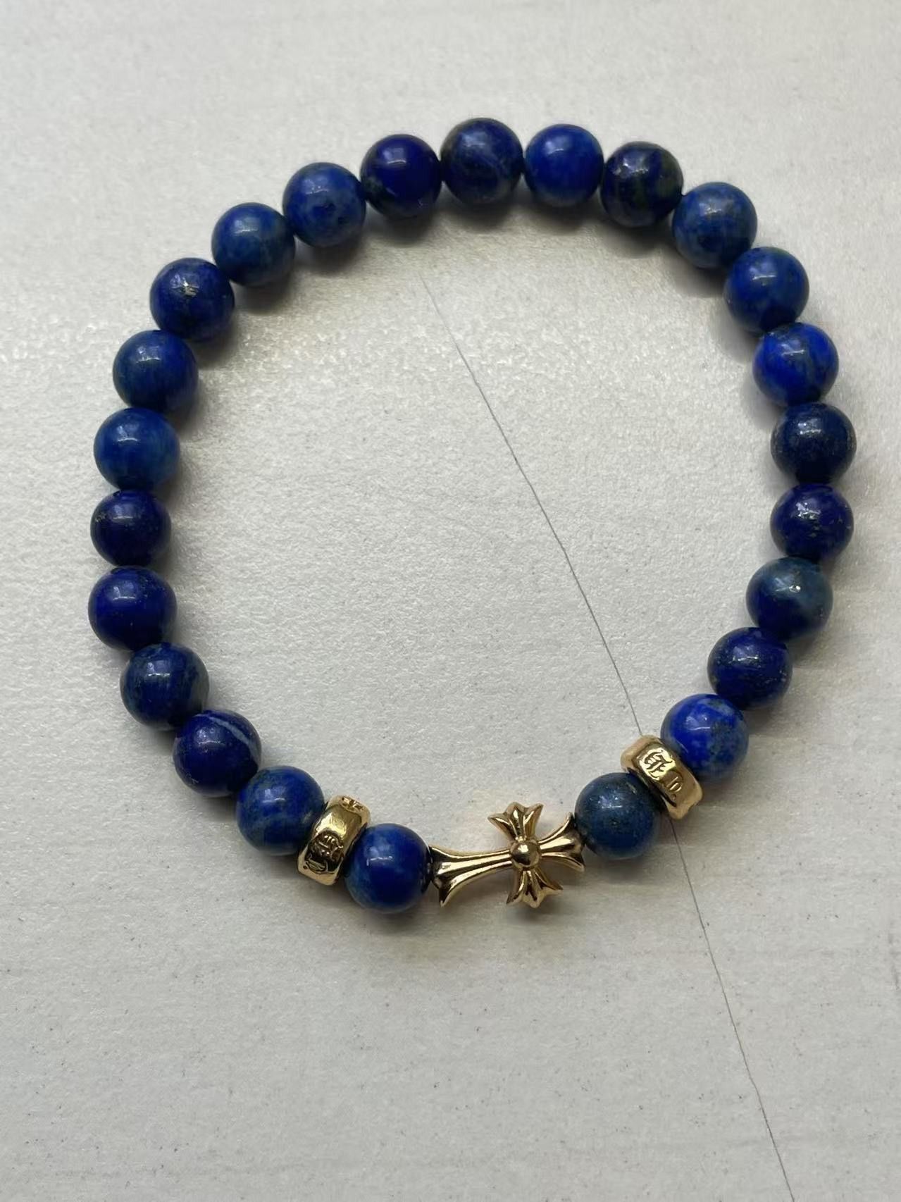 Chrome Hearts Chrome Hearts 6mm Blue 3 Gold Cross Beaded Bracelet Size ONE SIZE - 5 Thumbnail
