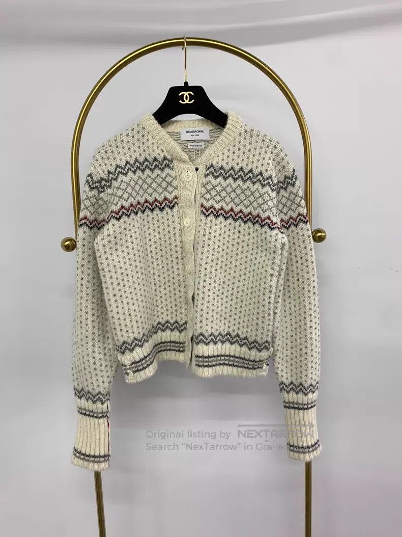 Thom Browne Thom Browne White Colorblock Fair Isle Knit Cardigan Size US XS / EU 42 / 0 - 1 Thumbnail