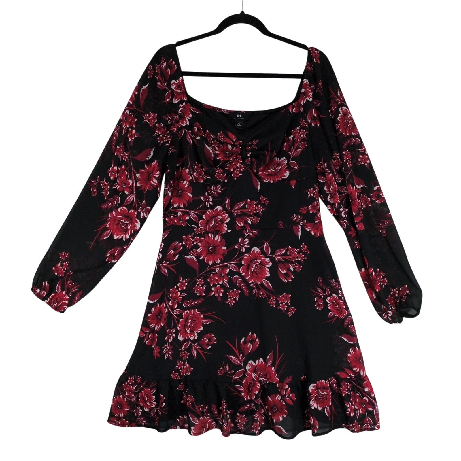 Other I.N. San Francisco Sz XL Black Red Floral Sheer Midi Dress Size XL / US 12-14 / IT 48-50 - 1 Thumbnail