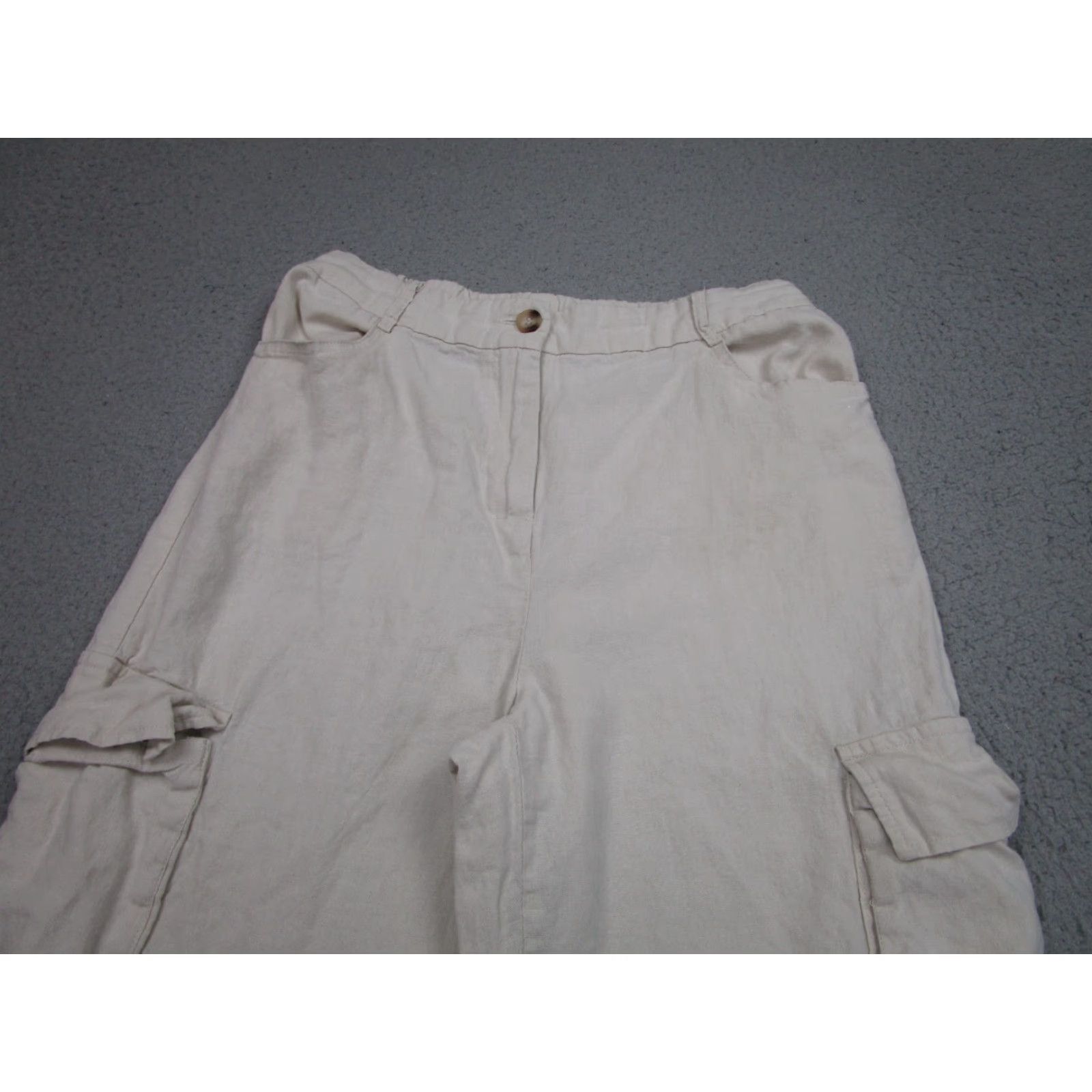 Vintage HG Pants Womens L Beige Linen Rayon Wide-Leg Cargo Beach Coastal Resort Casual Size 36" / US 14 / IT 50 - 2 Thumbnail