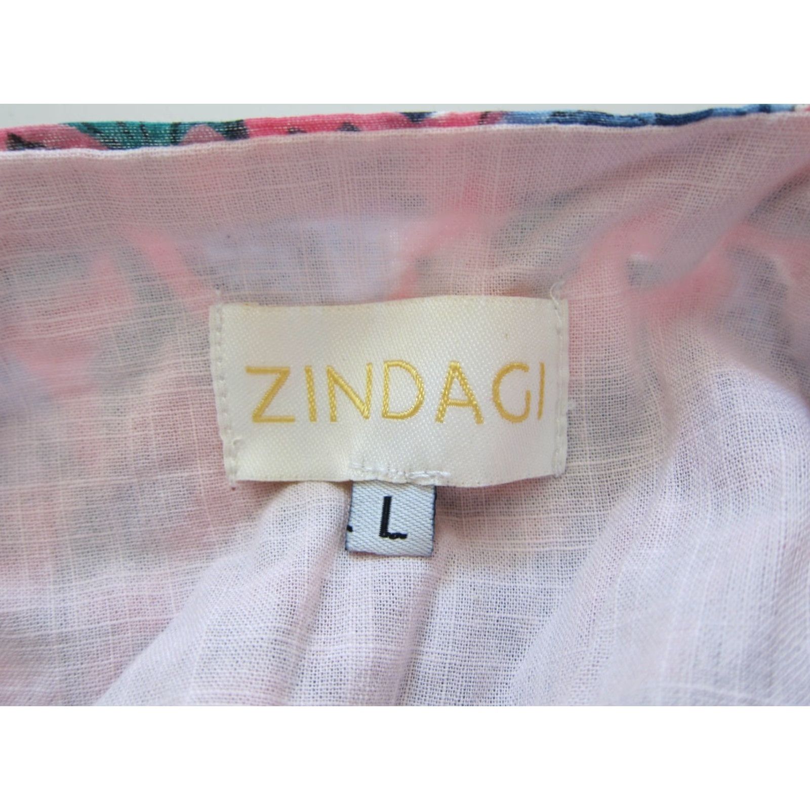 Vintage Zindagi Evleena 100% Cotton Pink Blue Green Floral Pocket Slip Tank Sun Dress L Size L / US 10 / IT 46 - 5 Thumbnail