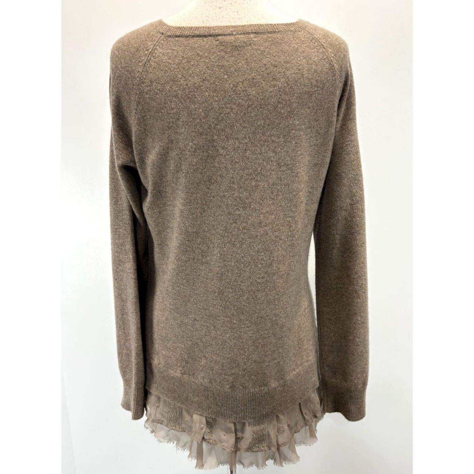 Vintage Garnet Hill Shirttail Cashmere Sweater Women’s Large Brown Classic Pullover Knit Round Neck Long Sleeve Modern Preppy Womens L Size L / US 10 / IT 46 - 3 Thumbnail