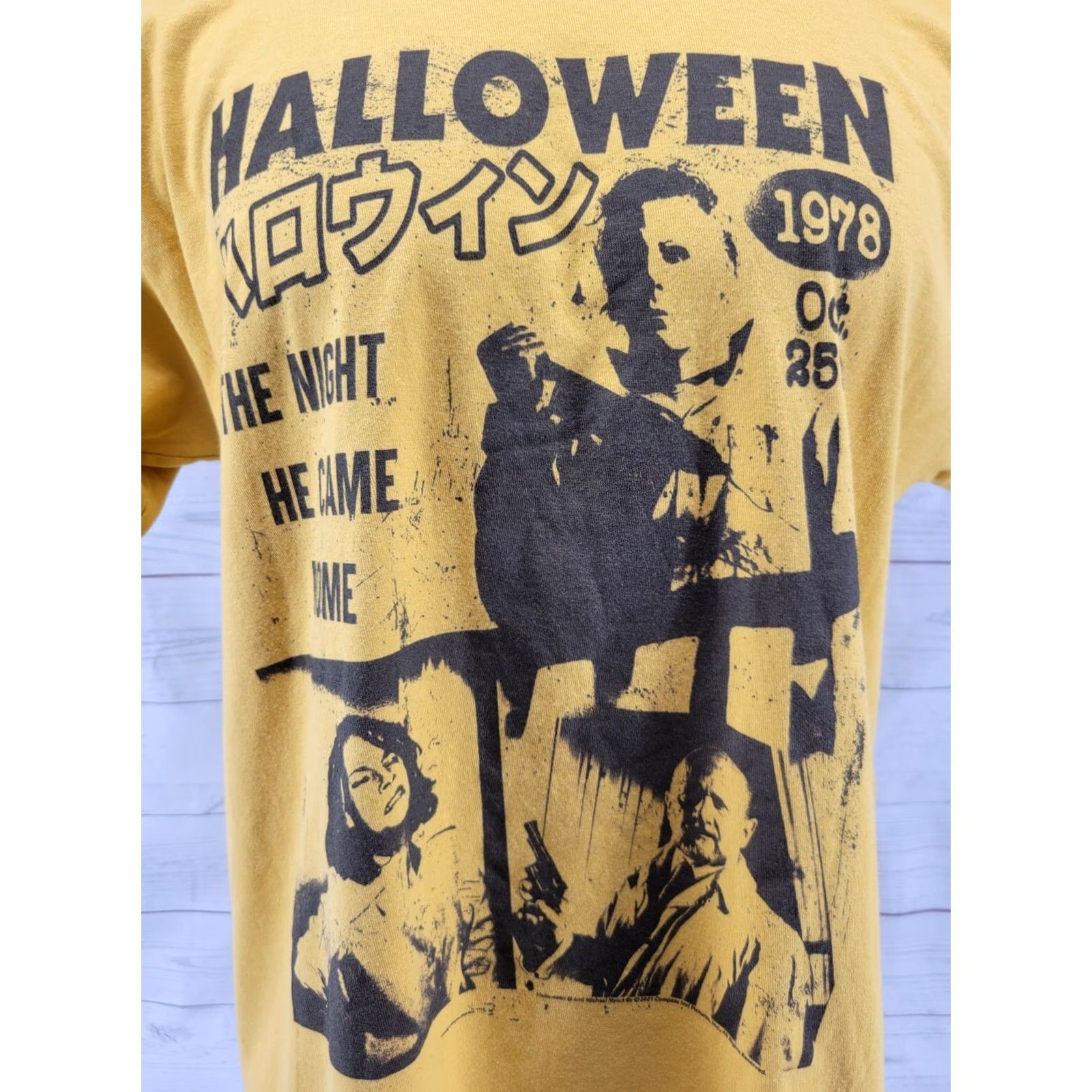 Vintage Halloween Night He Came Home Men's Yellow T Shirt Size Large Size US L / EU 52-54 / 3 - 2 Thumbnail