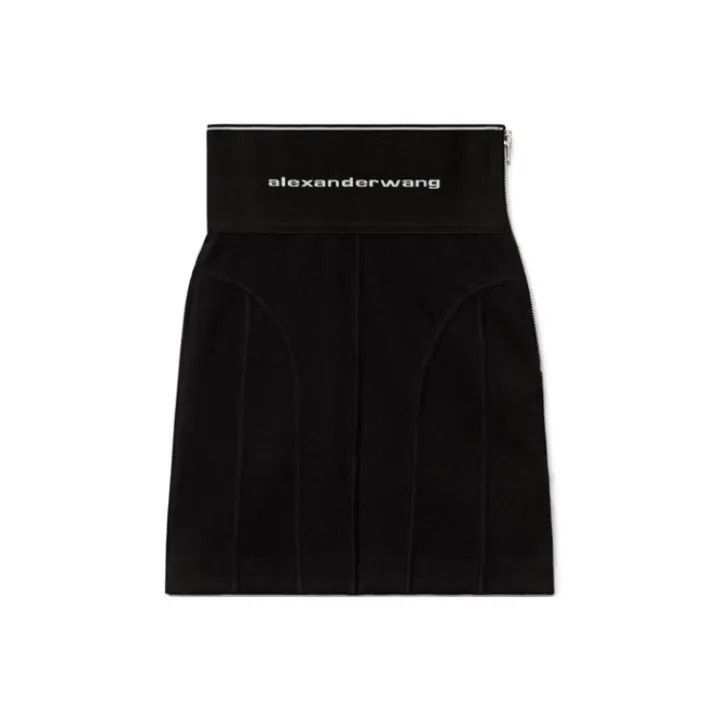 Alexander Wang Alexander Wang Black Ribbed Logo Mini Skirt - Size 22" - 1 Thumbnail