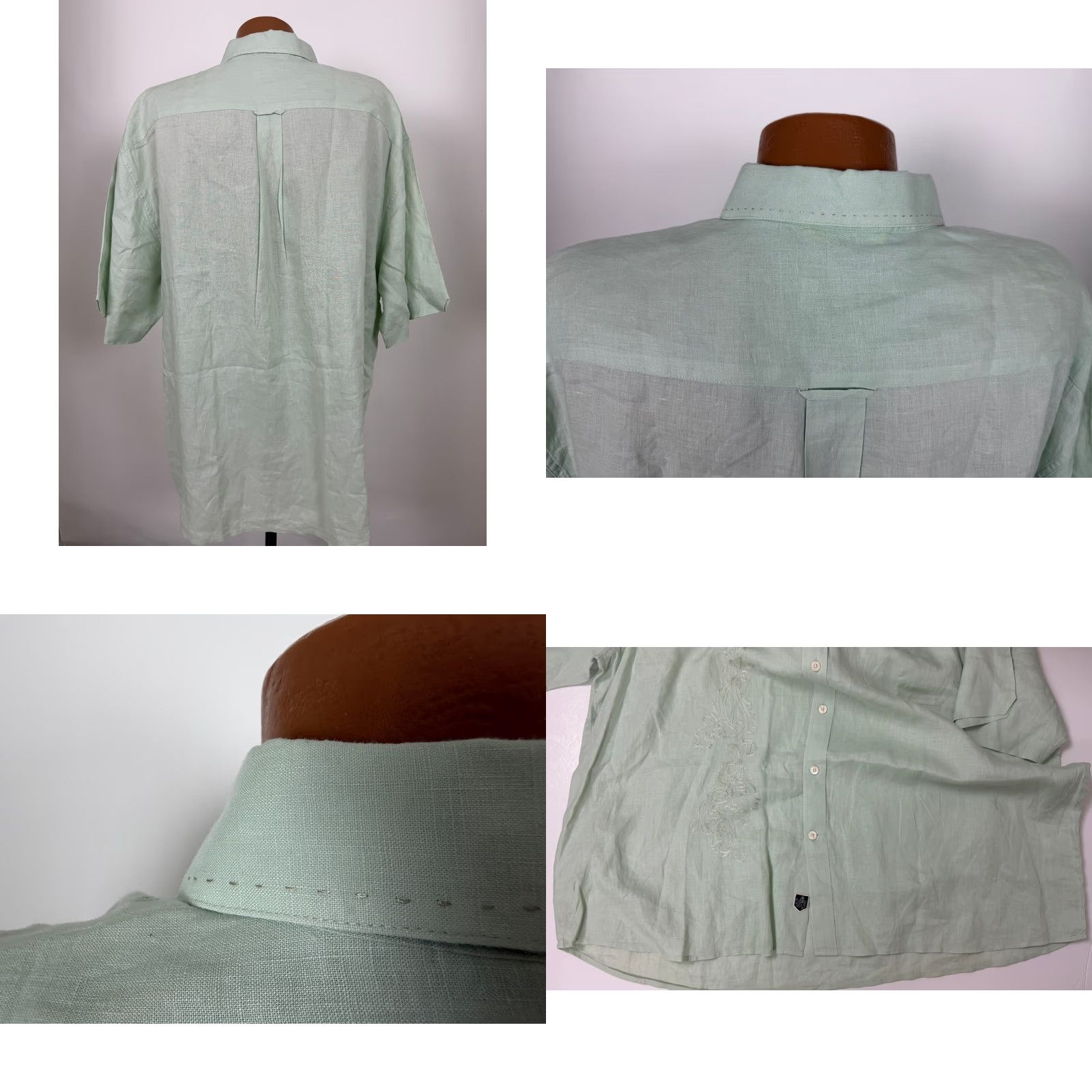 Nat Nast Nat Nast Linen Shirt Mens XXL Embroidered Paisley Button-Up Short Sleeve Collared Oversized Travel Green Size US XXL / EU 58 / 5 - 8 Thumbnail