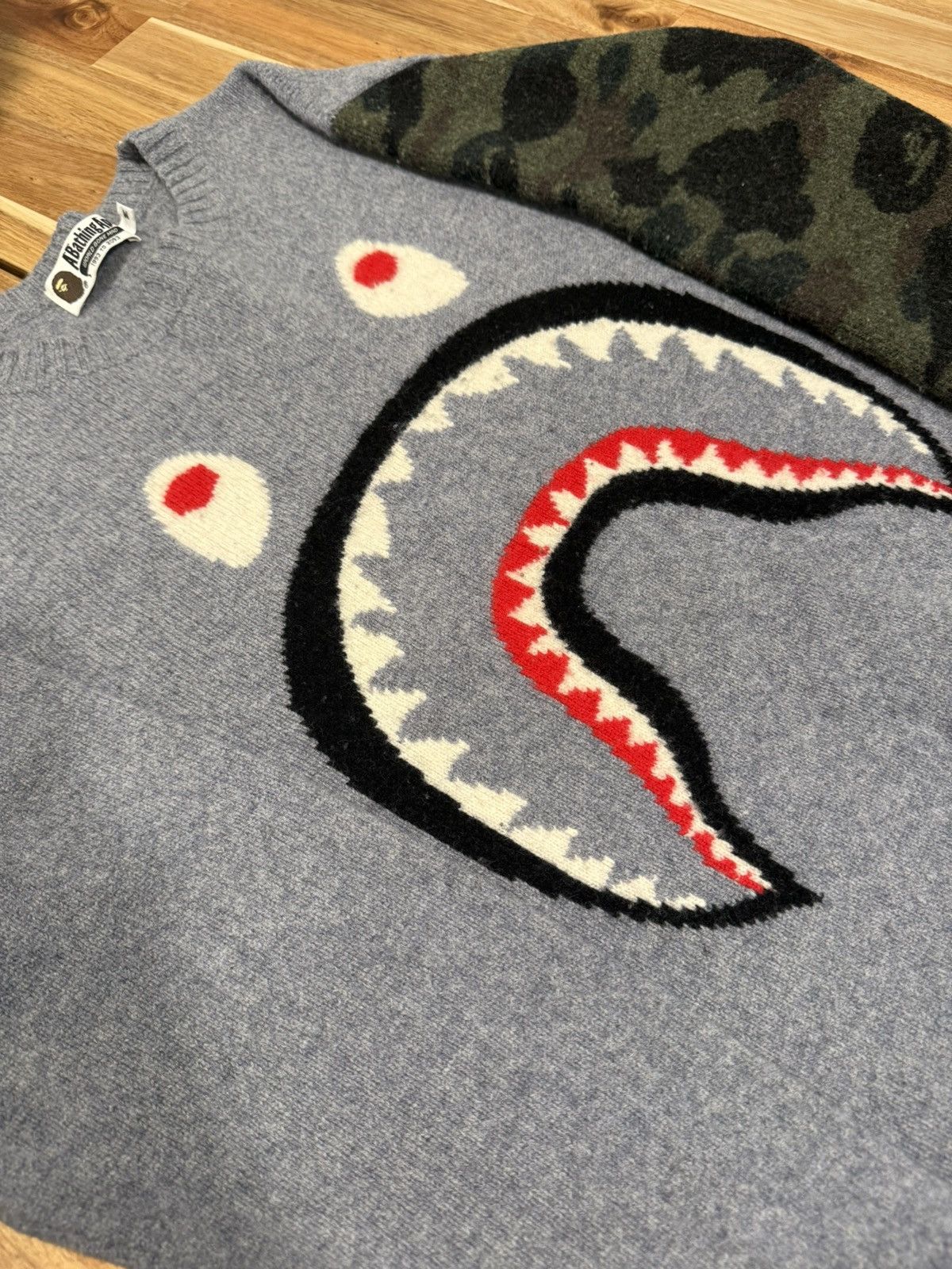 Bape Bape Shark WGM Grey/Camo Wool Knit Sweater Size US M / EU 48-50 / 2 - 2 Thumbnail