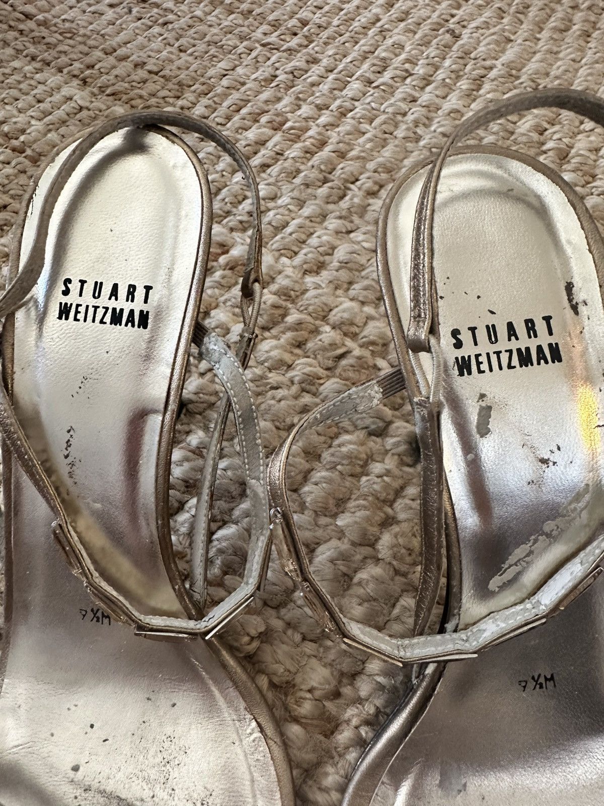 Stuart Weitzman STUART WEITZMAN Gold Crystal Baguette Strappy Slingback Heel Size US 9.5 / IT 39.5 - 7 Thumbnail