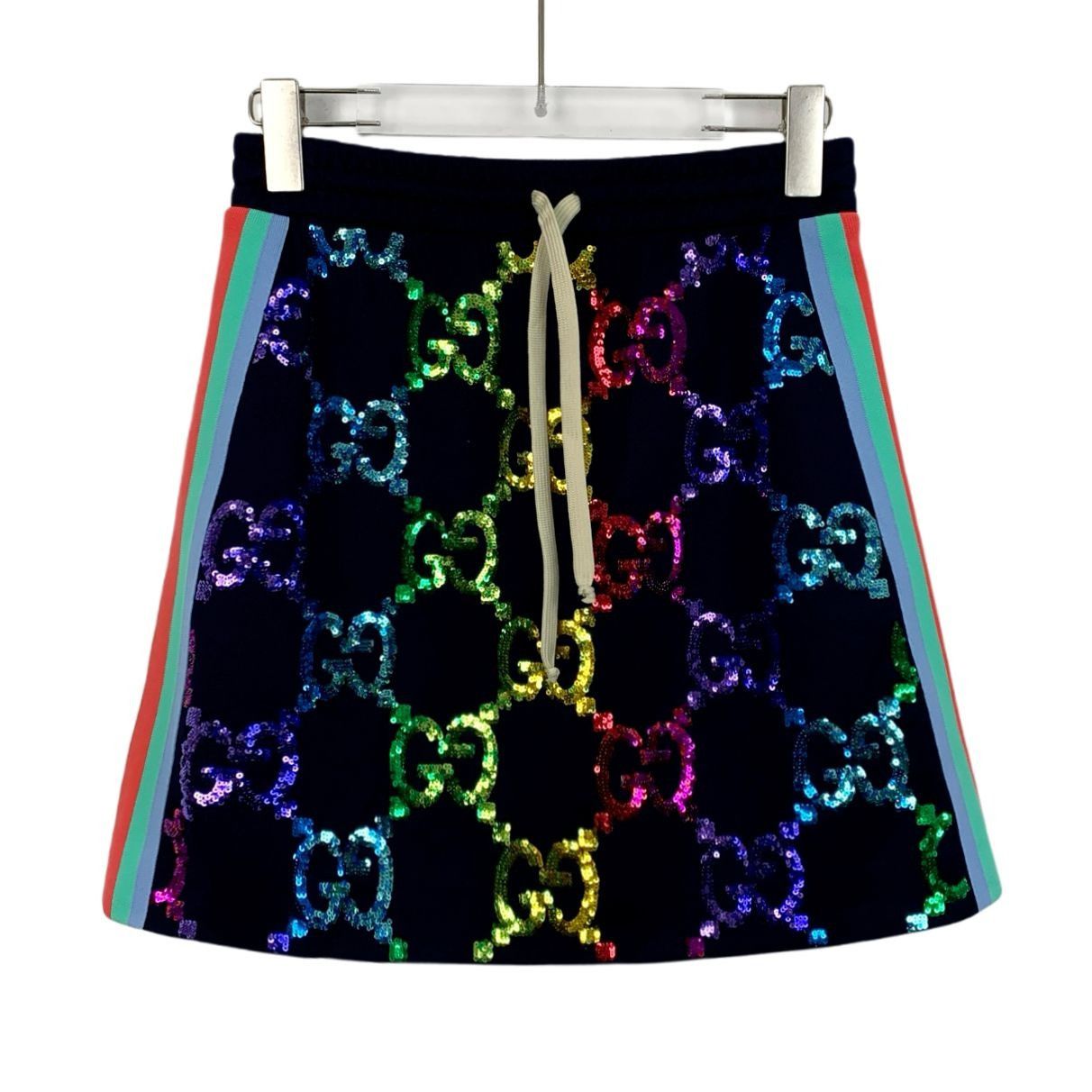 Gucci Gucci Blue Sequin GG Logo Skirt W/ Multicolor Stripes & Draw Size 32" / US 10 / IT 46 - 1 Thumbnail
