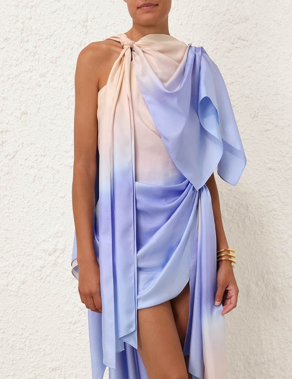Zimmermann oc11z0525 Scarf Mini Dress in Blue & Beige Size L / US 10 / IT 46 - 5 Thumbnail