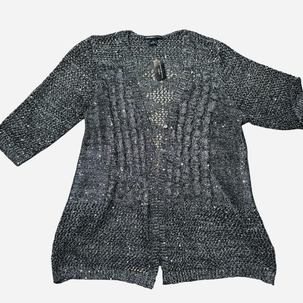 Other NWT New Lauren Michelle Silver Sparkle Cable Knit Cardigan Size 3XL / US 20-22 - 5 Thumbnail
