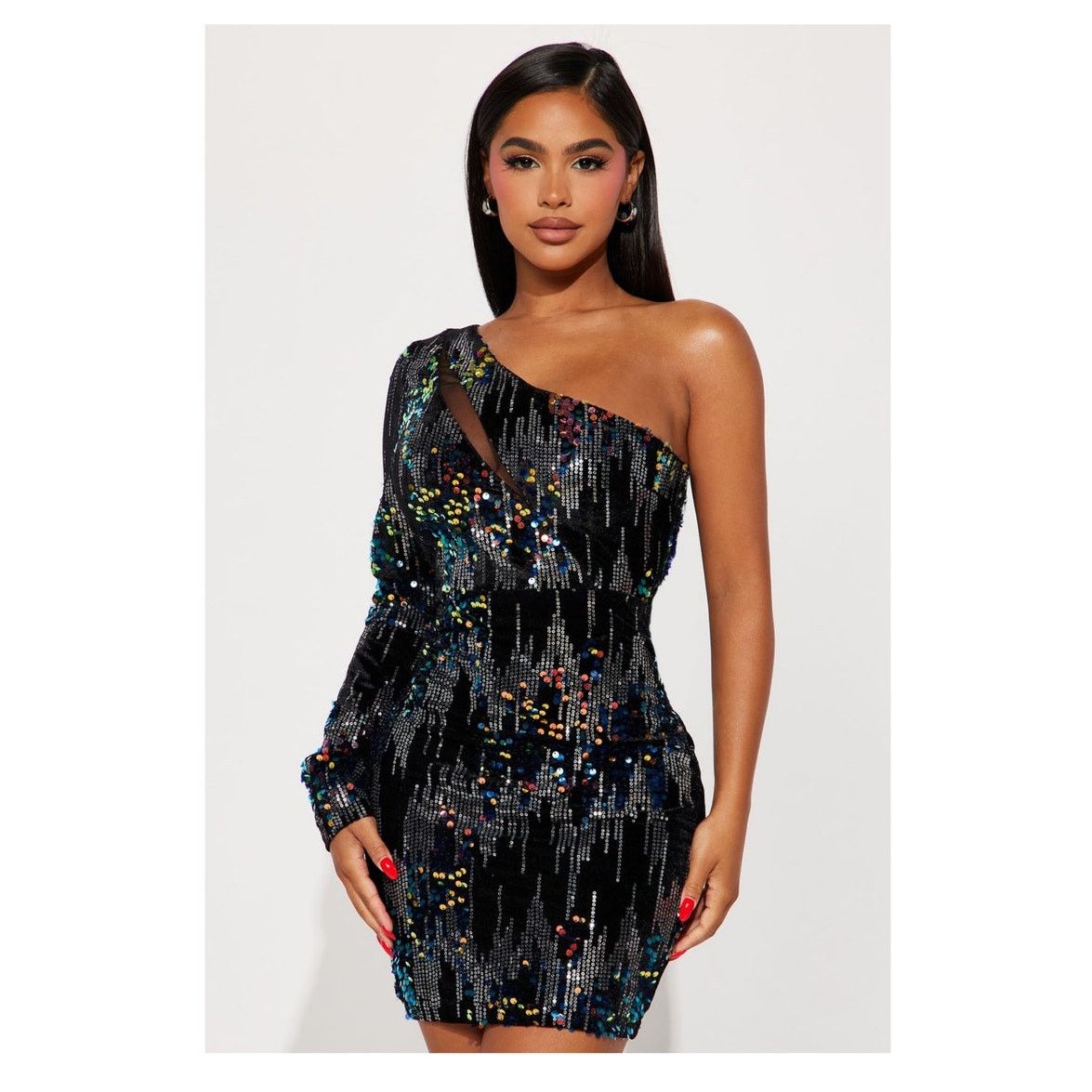 Other Fashion Nova Paulina Black Multi Sequin Mini Cocktail Dress Size XS / US 0-2 / IT 36-38 - 2 Thumbnail