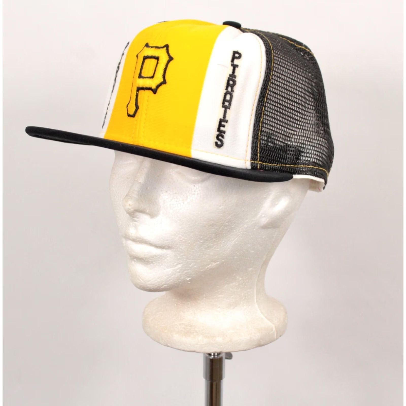 Vintage AJD Pittsburgh Pirates Hat Cap Vintage 80s Snapback Adjustable Size L Black Mesh Cap Mens Size ONE SIZE - 2 Thumbnail
