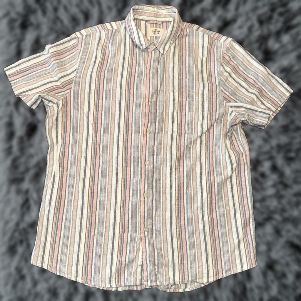 Marine Layer Marine Layer Striped Button Up Shirt Mens Medium Hemp Blend Tencel Beach Collar Size US M / EU 48-50 / 2 - 1 Thumbnail