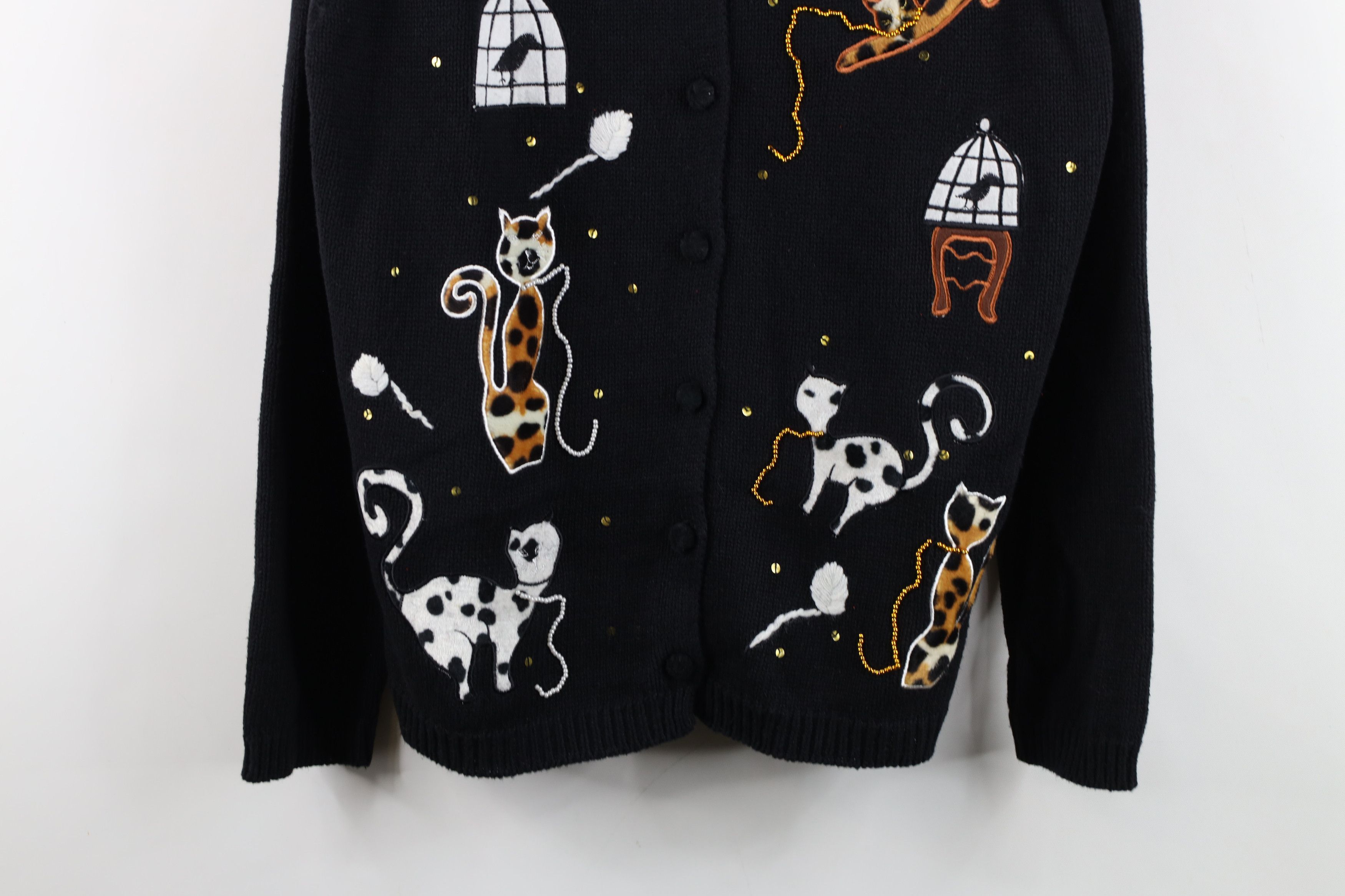 Vintage Vintage 90s Streetwear Cat Kitten Knit Cardigan Sweater Size L / US 10 / IT 46 - 3 Thumbnail