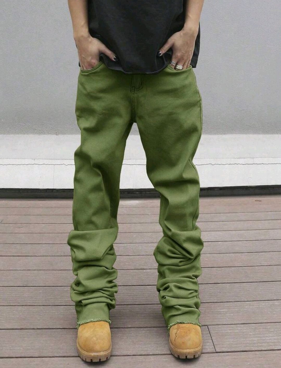 Blokecore Moss Solid Color Long Stacking Flared Pleats