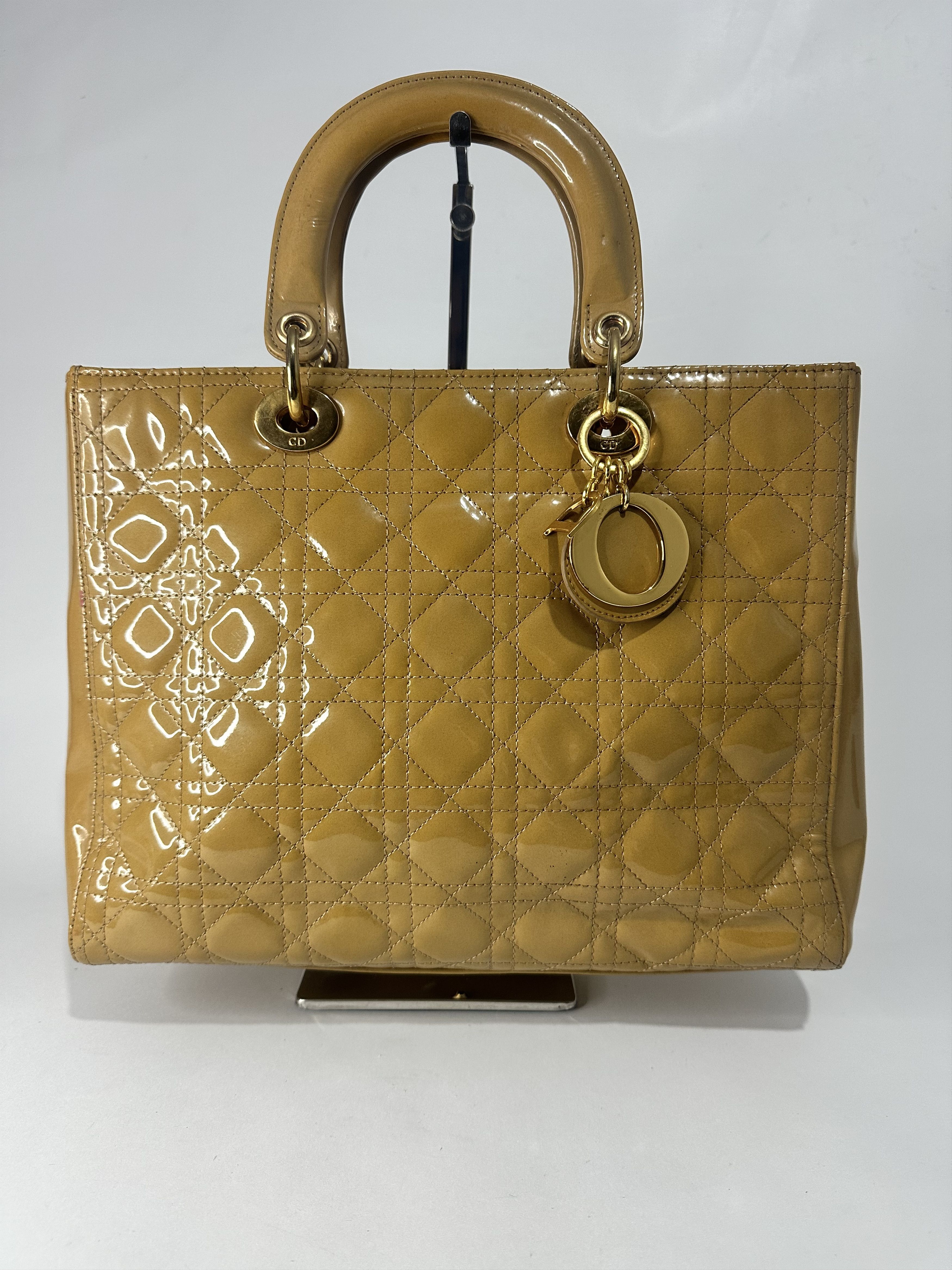 Dior Dior Mustard Yellow Cannage Patent Leather Lady Dior Tote Size ONE SIZE - 1 Thumbnail