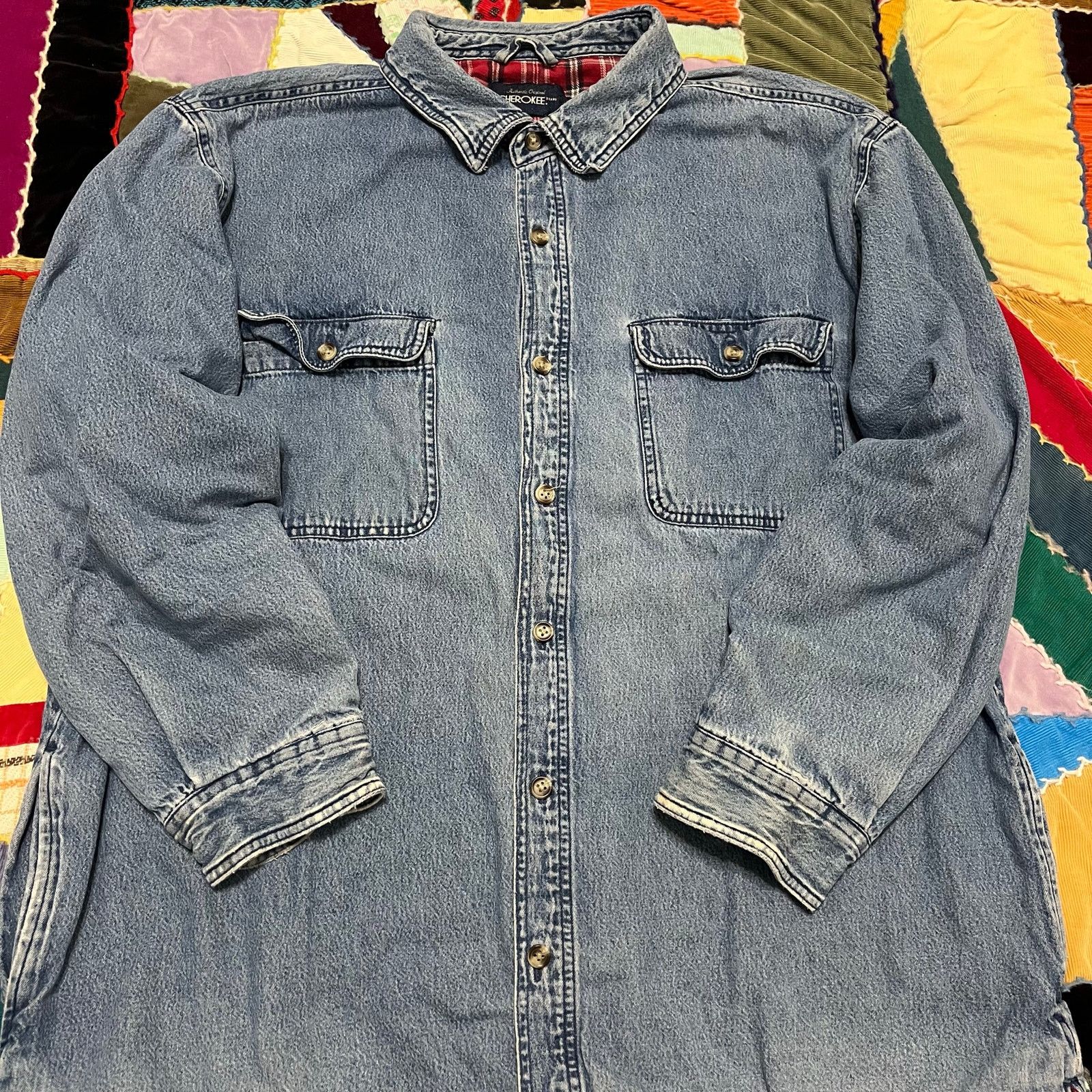 Cherokee Vintage Cherokee Flannel Lined Denim Button Up XL Size US XL / EU 56 / 4 - 1 Thumbnail