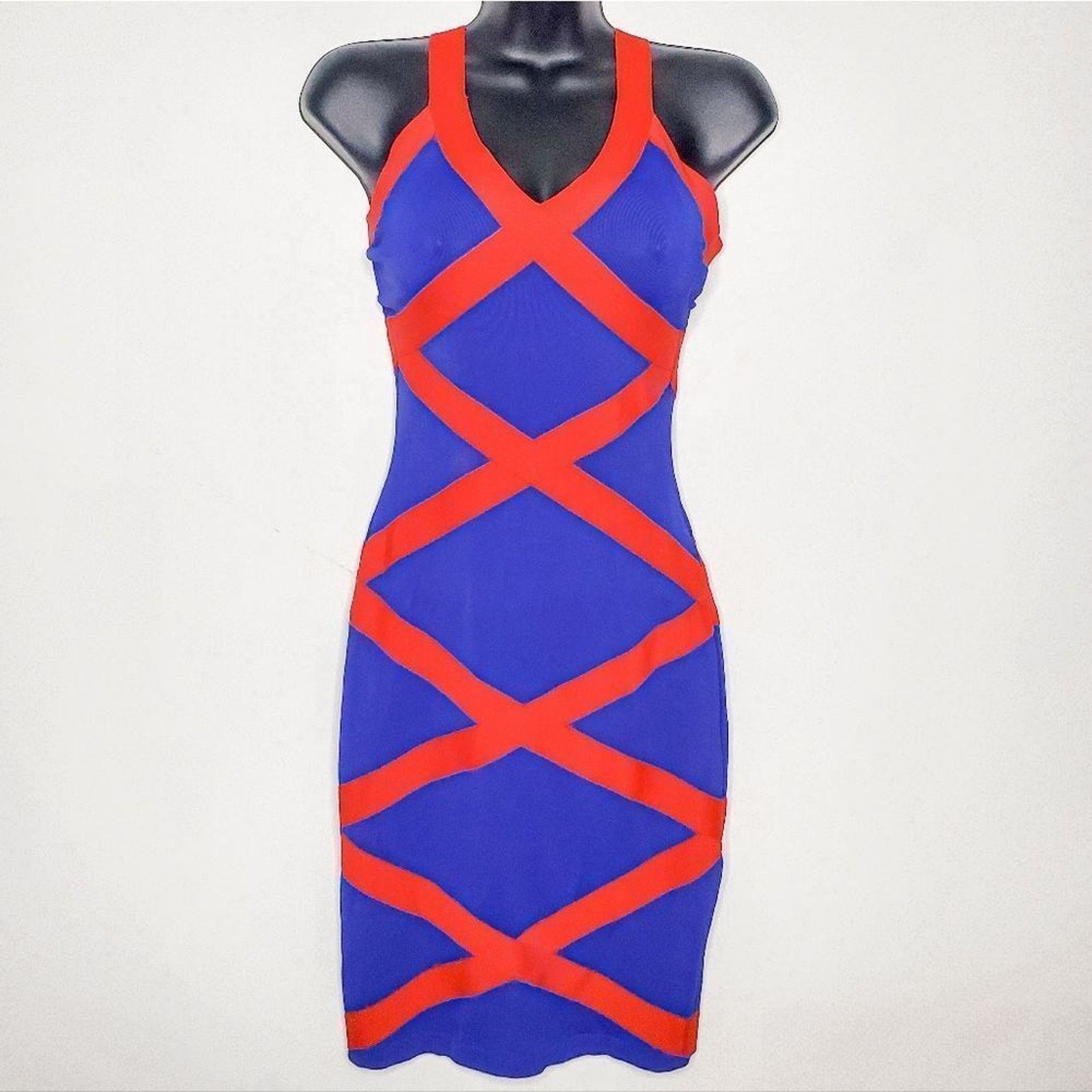 Alexander McQueen Alexander McQueen Blue Red Bandage Bodycon Dress Size L Size L / US 10 / IT 46 - 1 Thumbnail